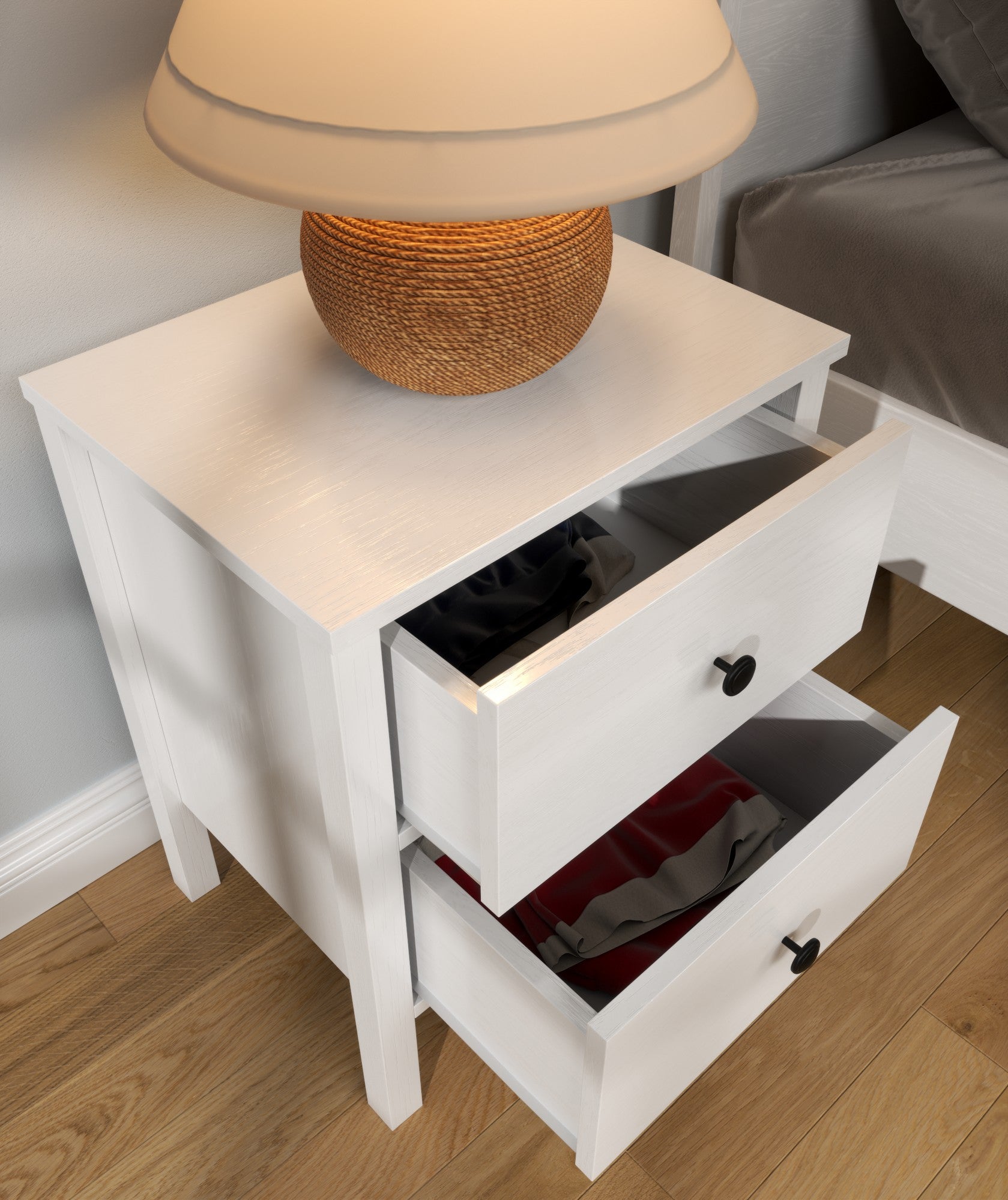 Mesa de cabeceira – 50cm x 62cm x 38cm – Branco e Madeira – Aglomerado