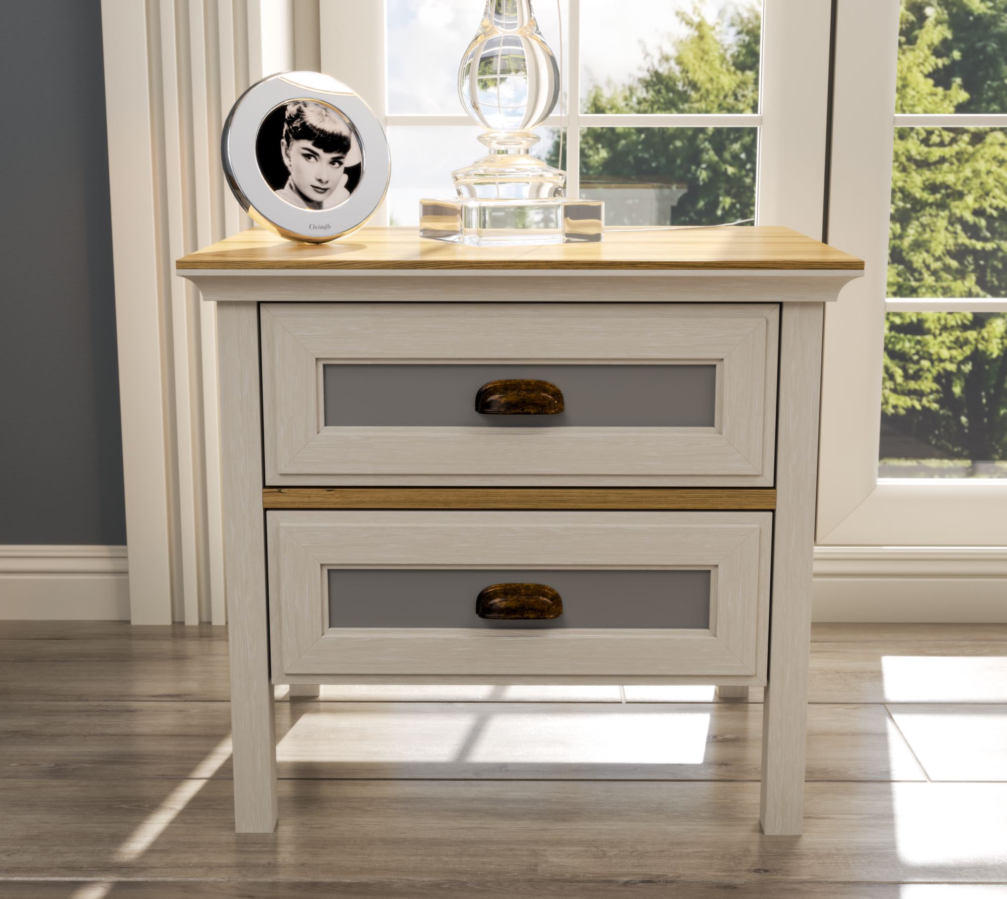 Mesa de Cabeceira Moderna com Múltiplas Prateleiras e Fixação de Parede - Disponível em Carvalho, Creme e Cinzento