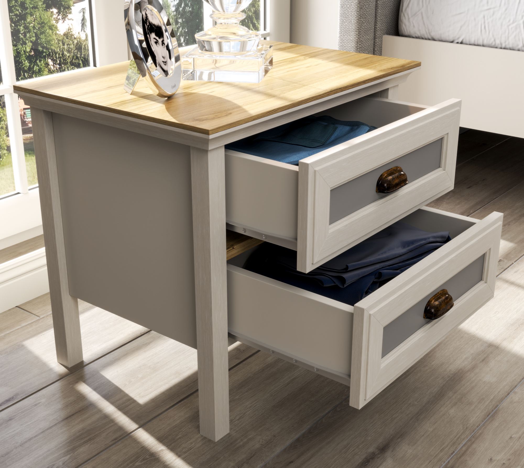 Mesa de Cabeceira Moderna com Múltiplas Prateleiras e Fixação de Parede - Disponível em Carvalho, Creme e Cinzento