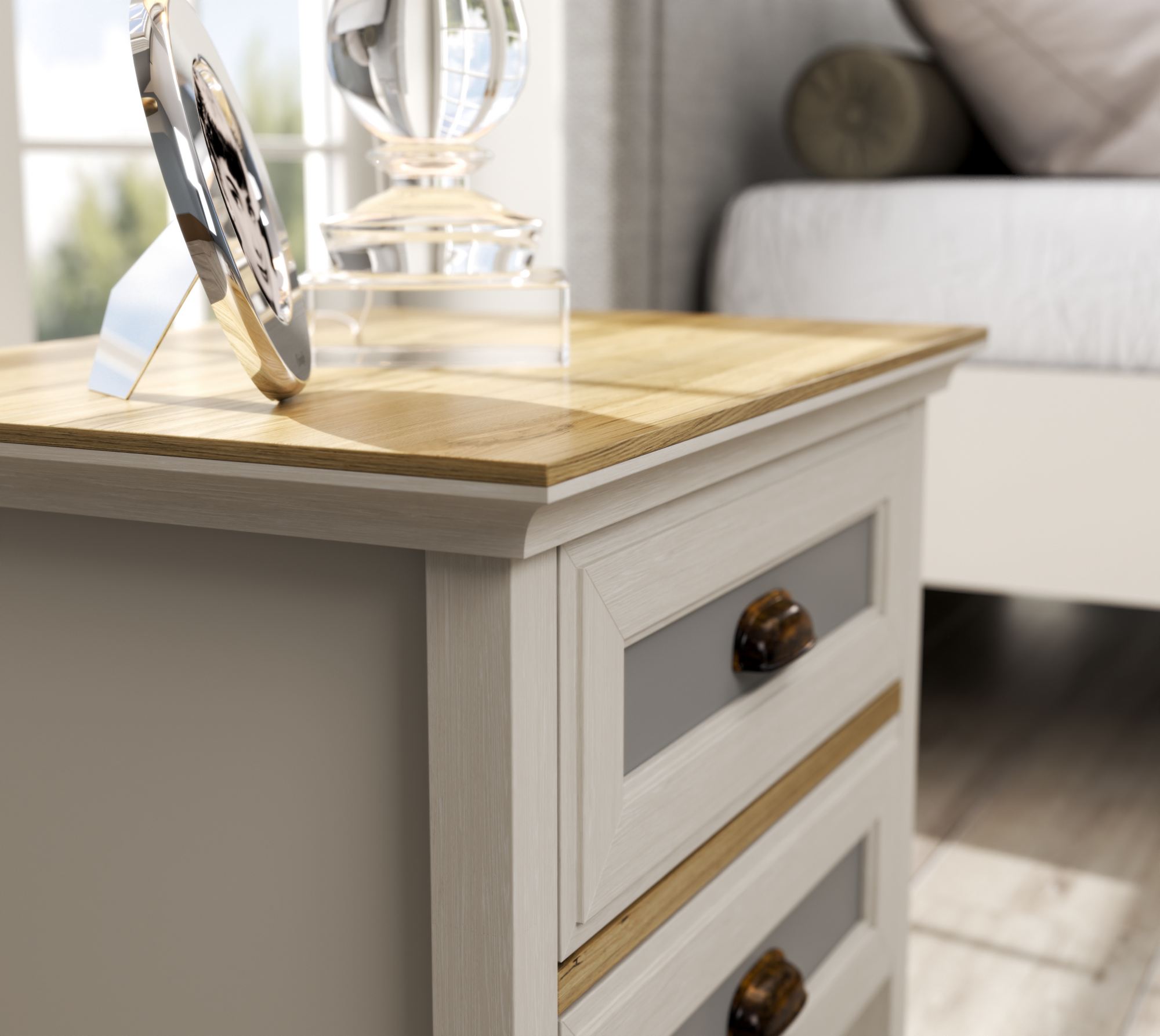 Mesa de Cabeceira Moderna com Múltiplas Prateleiras e Fixação de Parede - Disponível em Carvalho, Creme e Cinzento