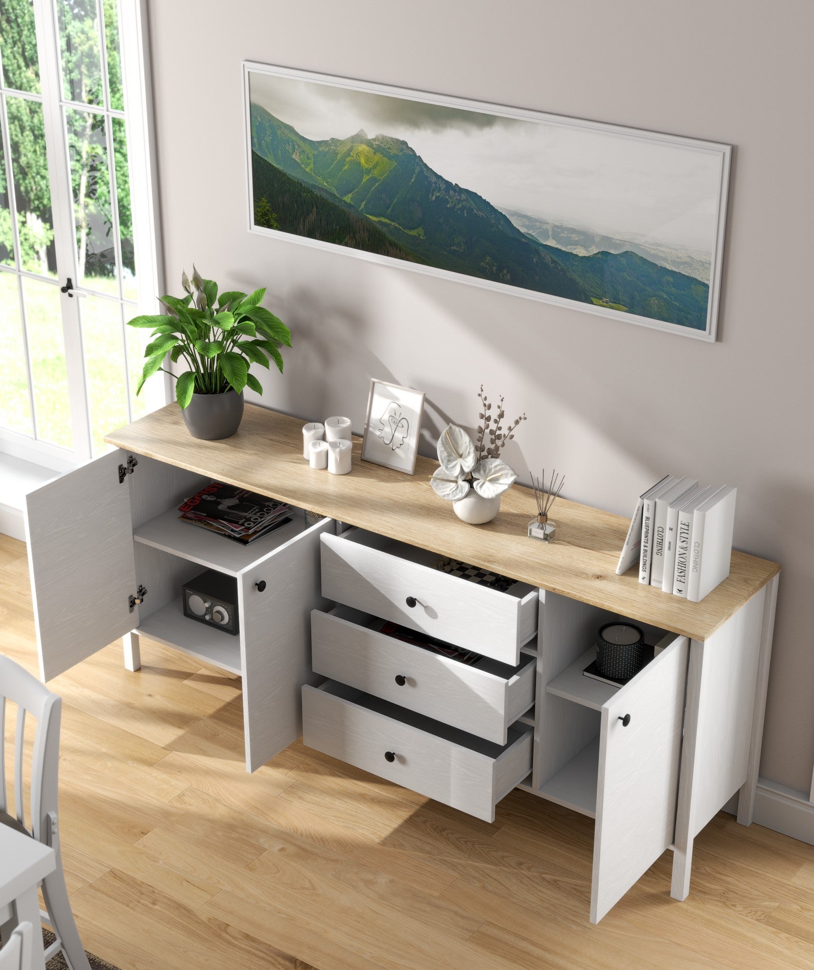 Aparador de madeira – 200cm x 82cm x 44cm – Branco