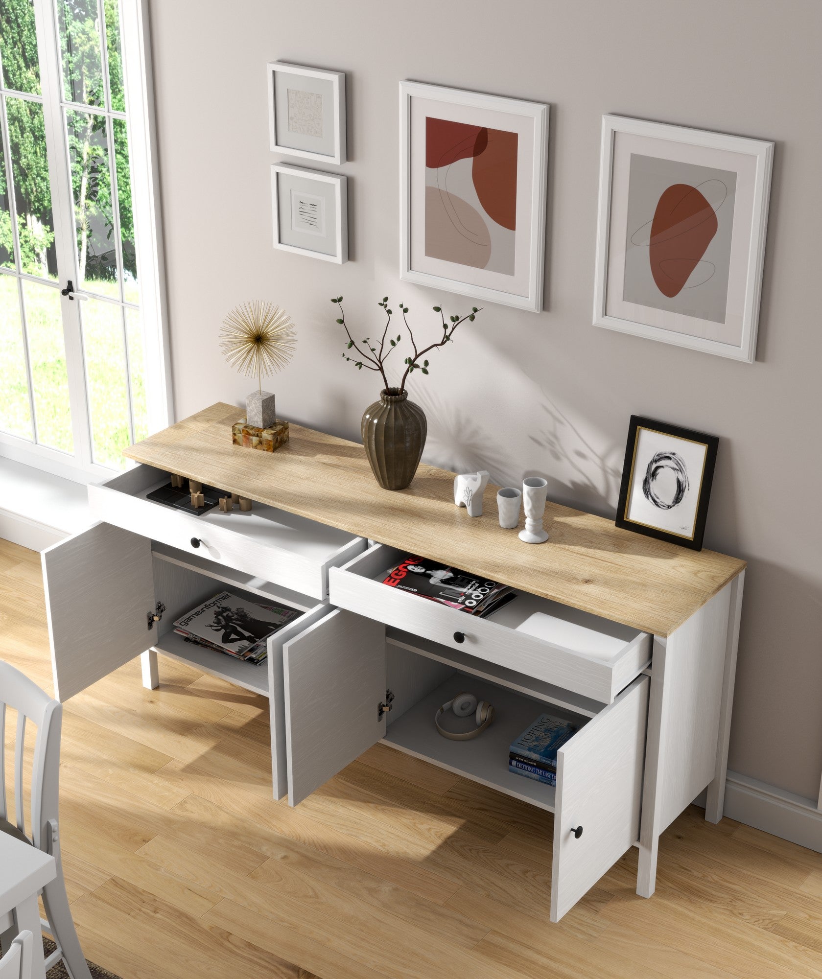Aparador de madeira – 180 cm x 82 cm x 44 cm – Branco – Aglomerado revestido em melamina