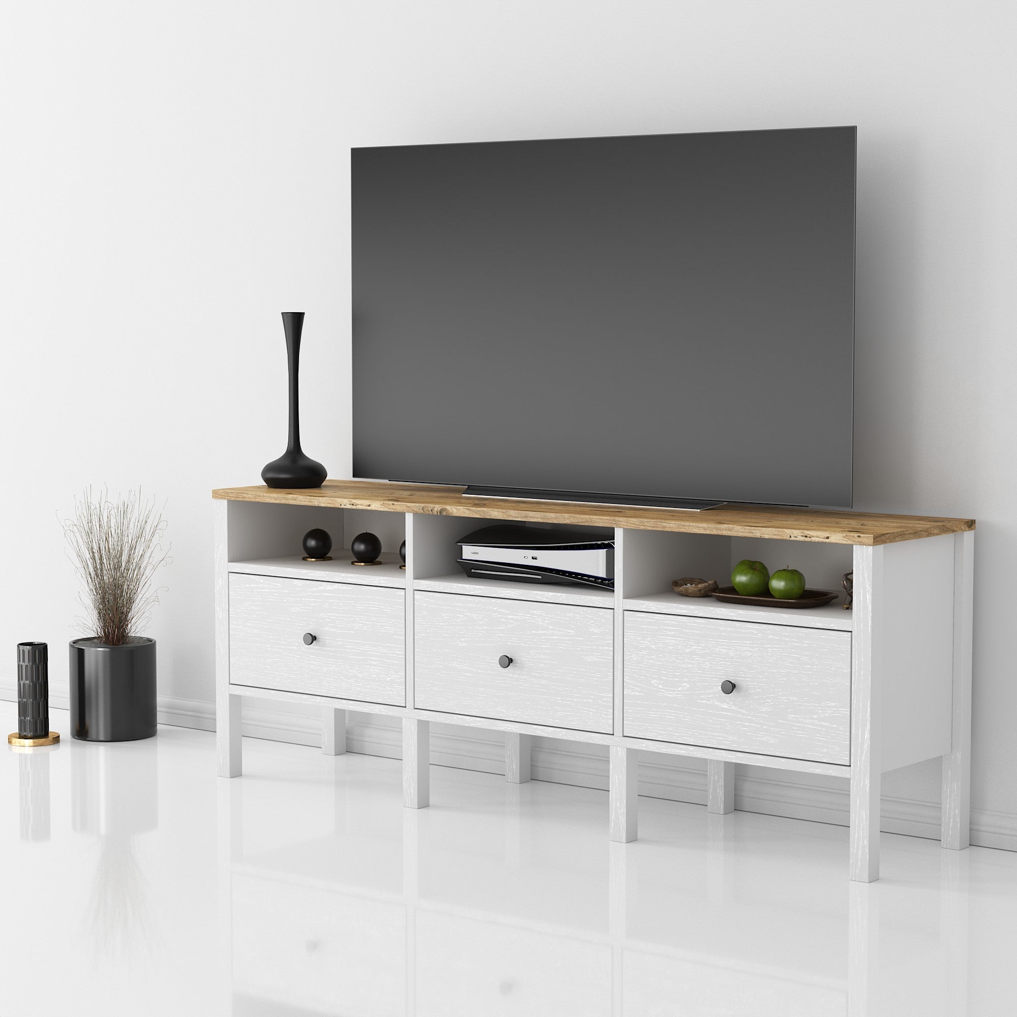 Móvel de TV – 150 cm x 57 cm x 35 cm – Branco e Madeira – MDF