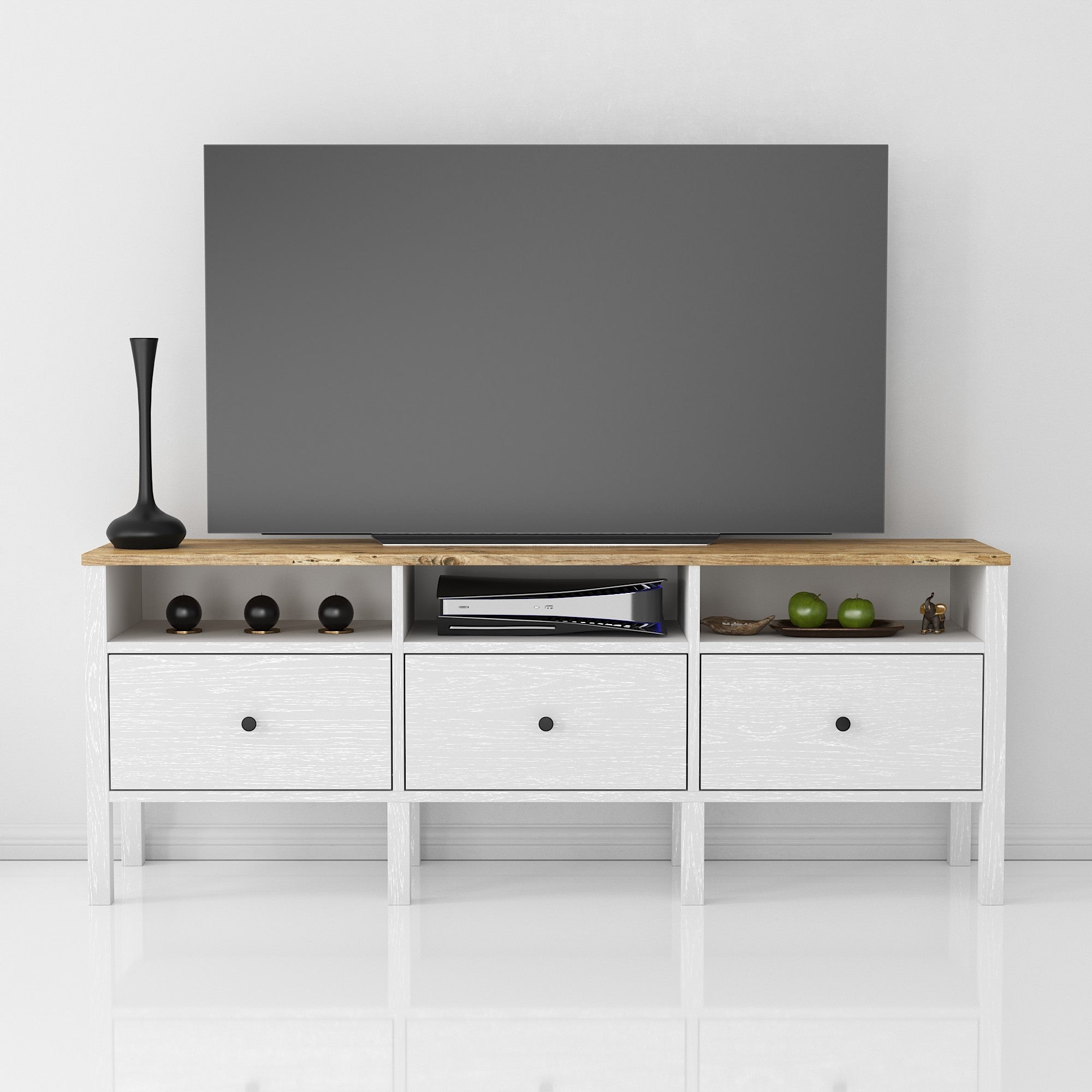 Móvel de TV – 150 cm x 57 cm x 35 cm – Branco e Madeira – MDF