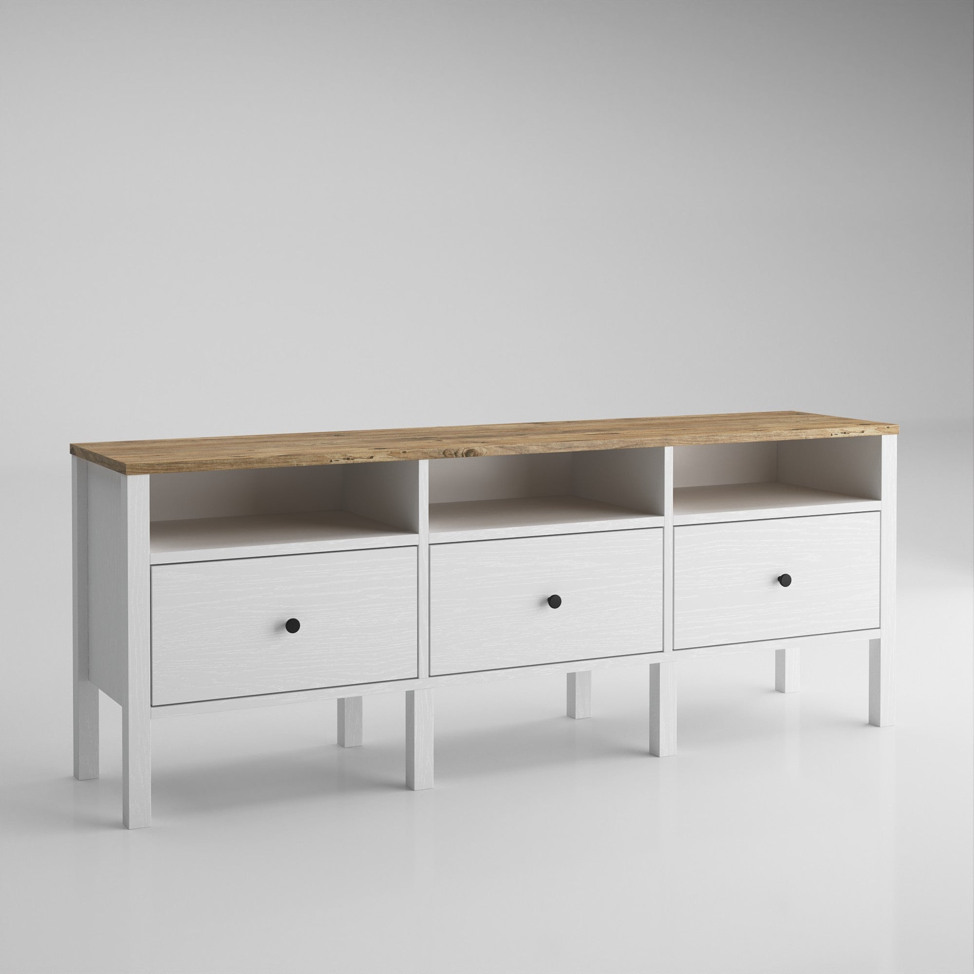 Móvel de TV – 150 cm x 57 cm x 35 cm – Branco e Madeira – MDF