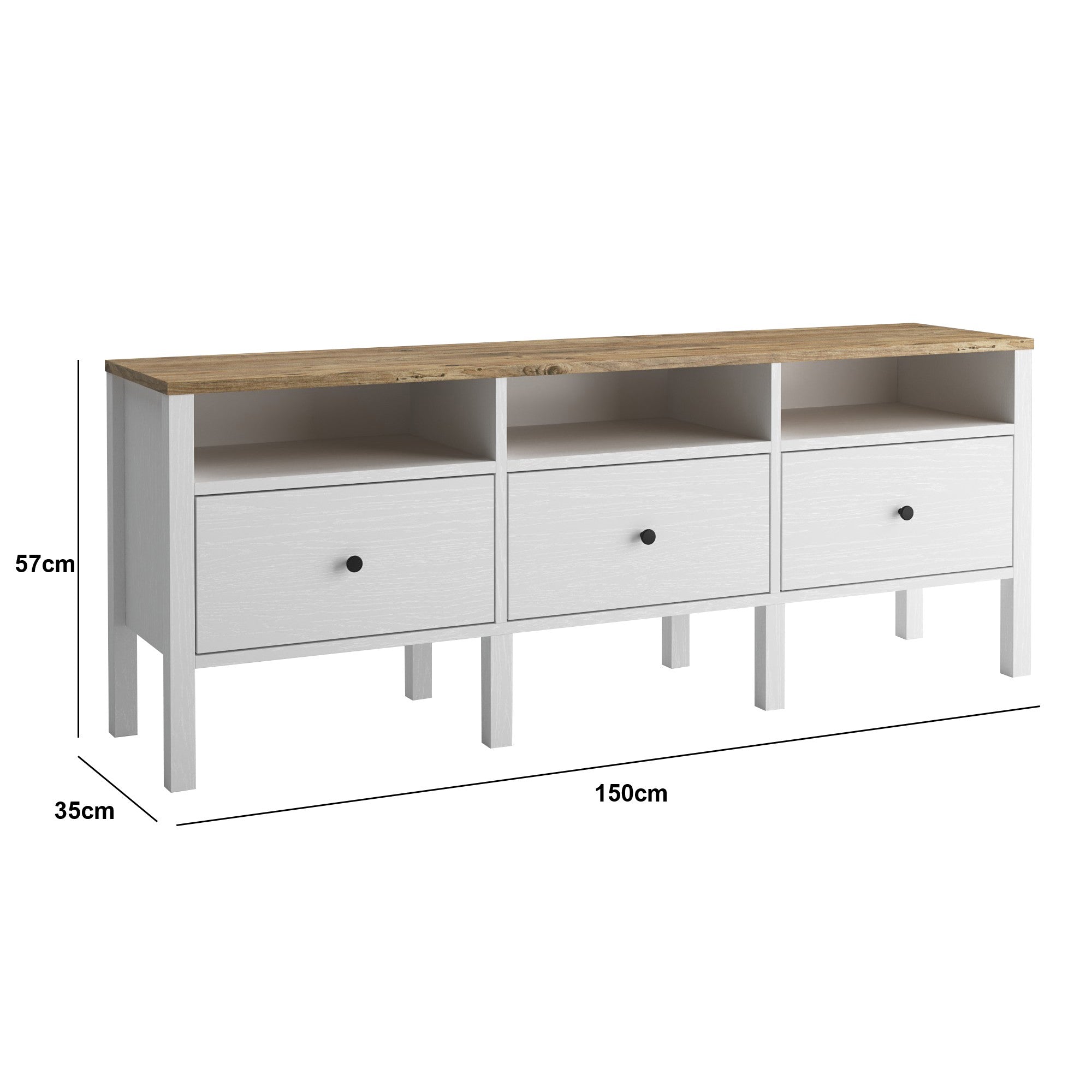 Móvel de TV – 150 cm x 57 cm x 35 cm – Branco e Madeira – MDF