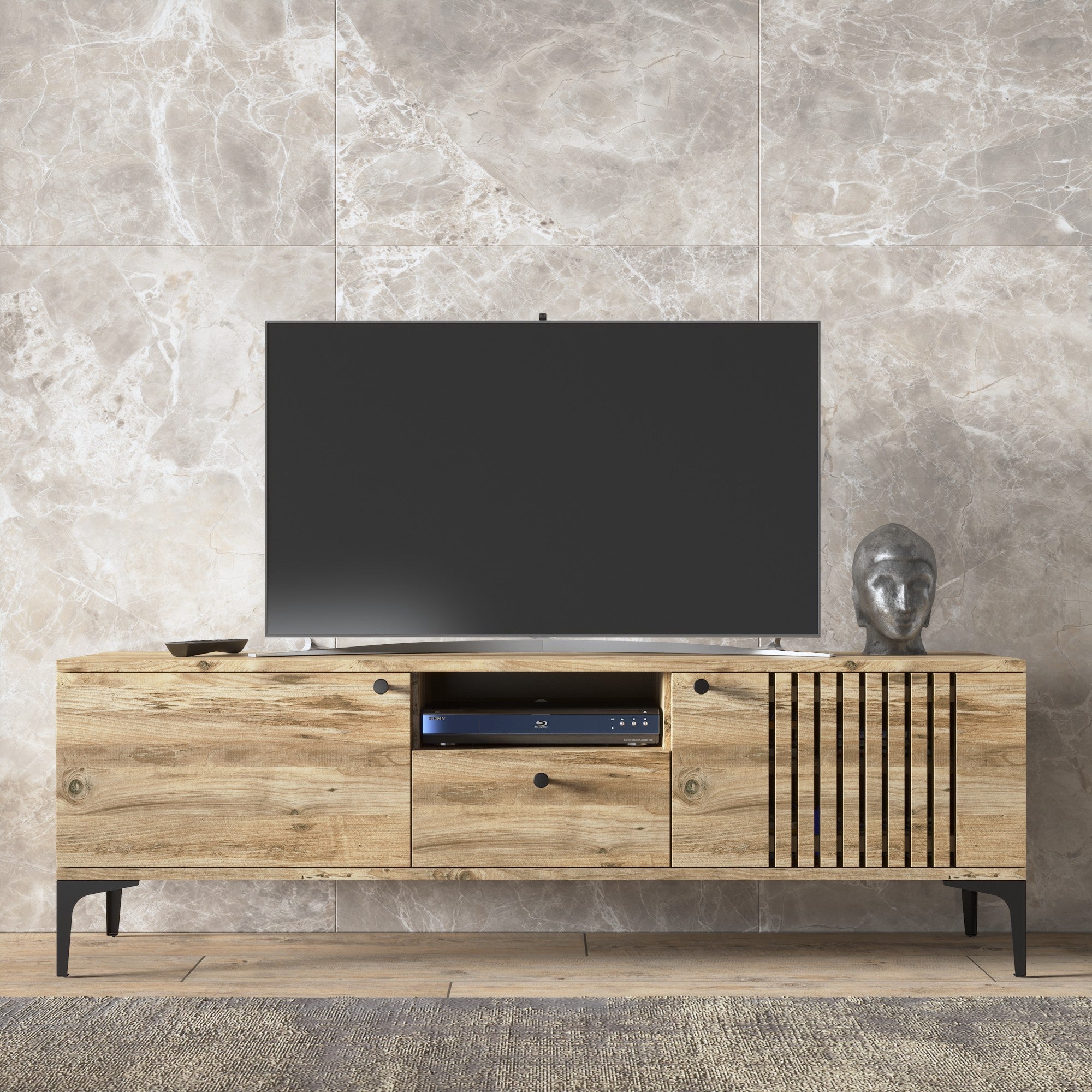 Móvel de TV – 150 cm x 52 cm x 35 cm – Pinheiro Atlântico – Chipboard com pernas de metal