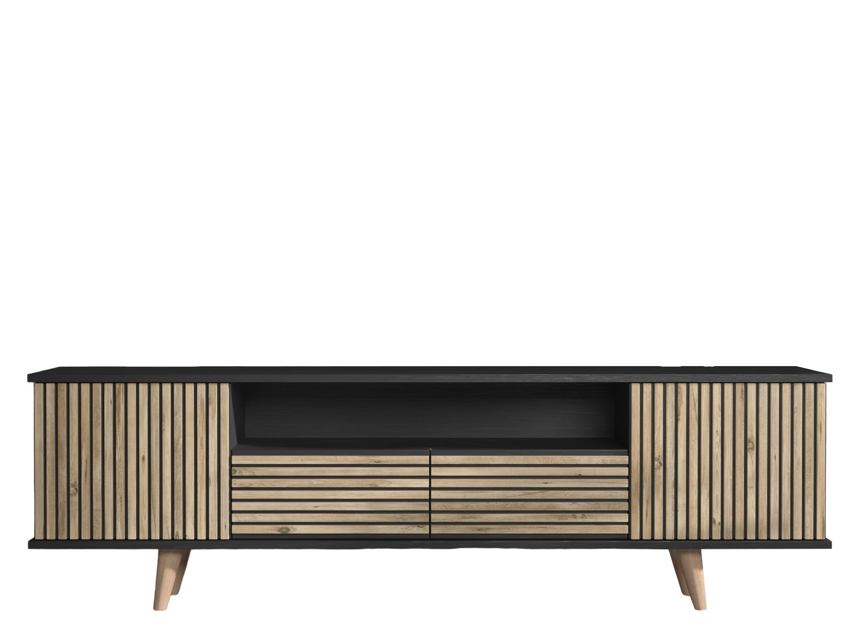 Móvel de TV – 180 cm x 55 cm x 35 cm – Preto, Madeira, Pinho Atlântico – Aglomerado