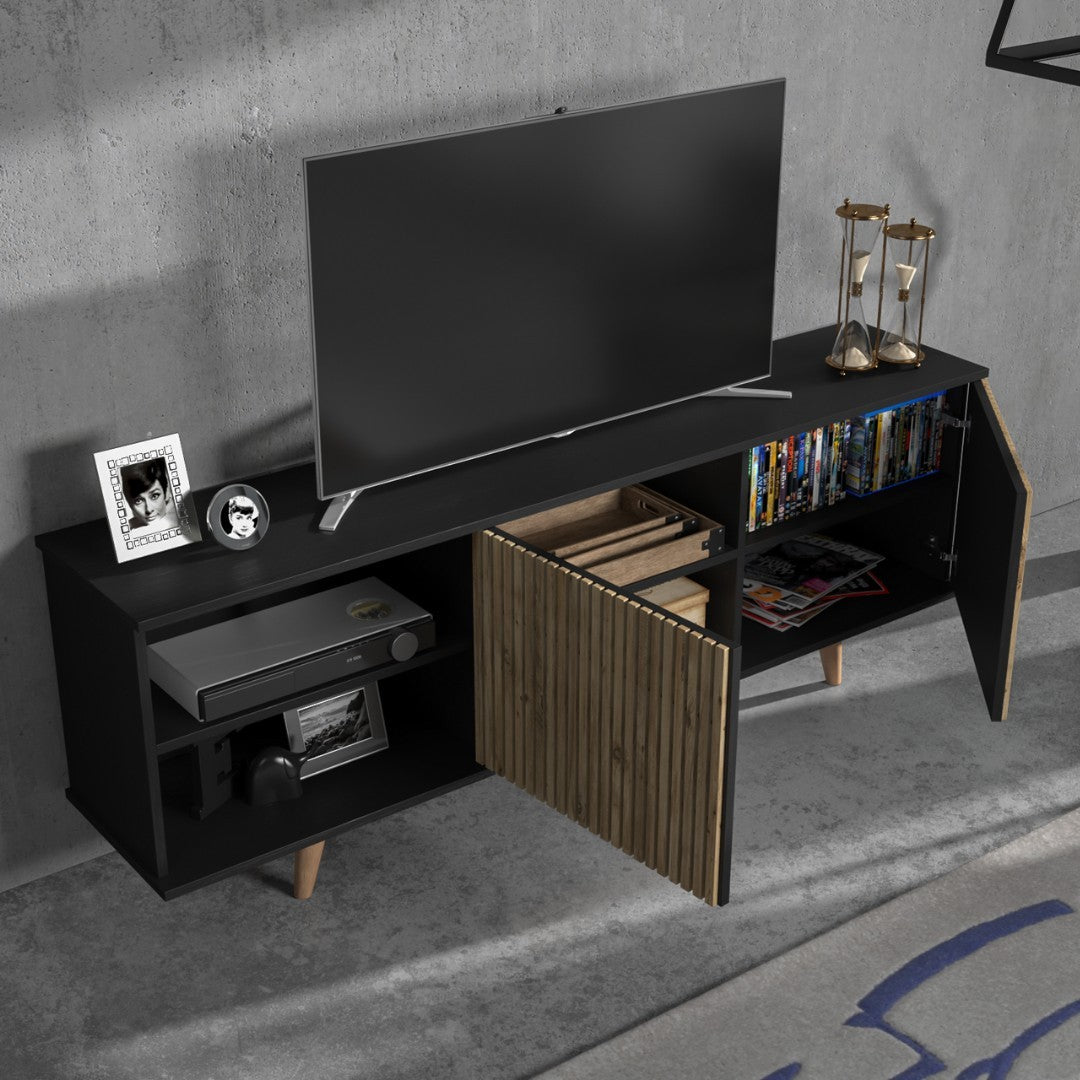 Móvel de TV – 180 cm x 64 cm x 35 cm – Preto, Pinho Atlântico – Aglomerado