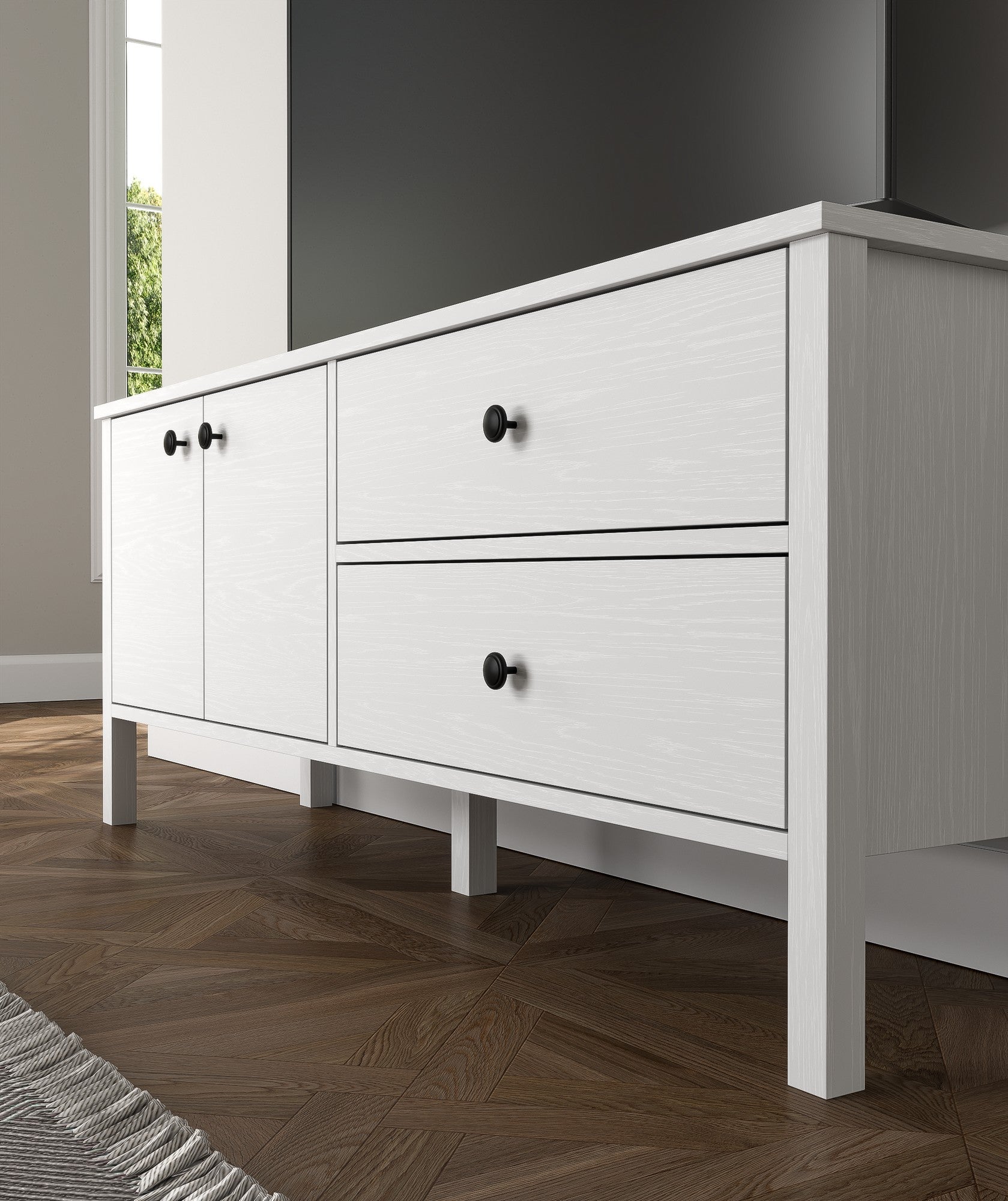 Móvel de TV – 140cm x 58cm x 35cm – Branco – Aglomerado revestido de melamina