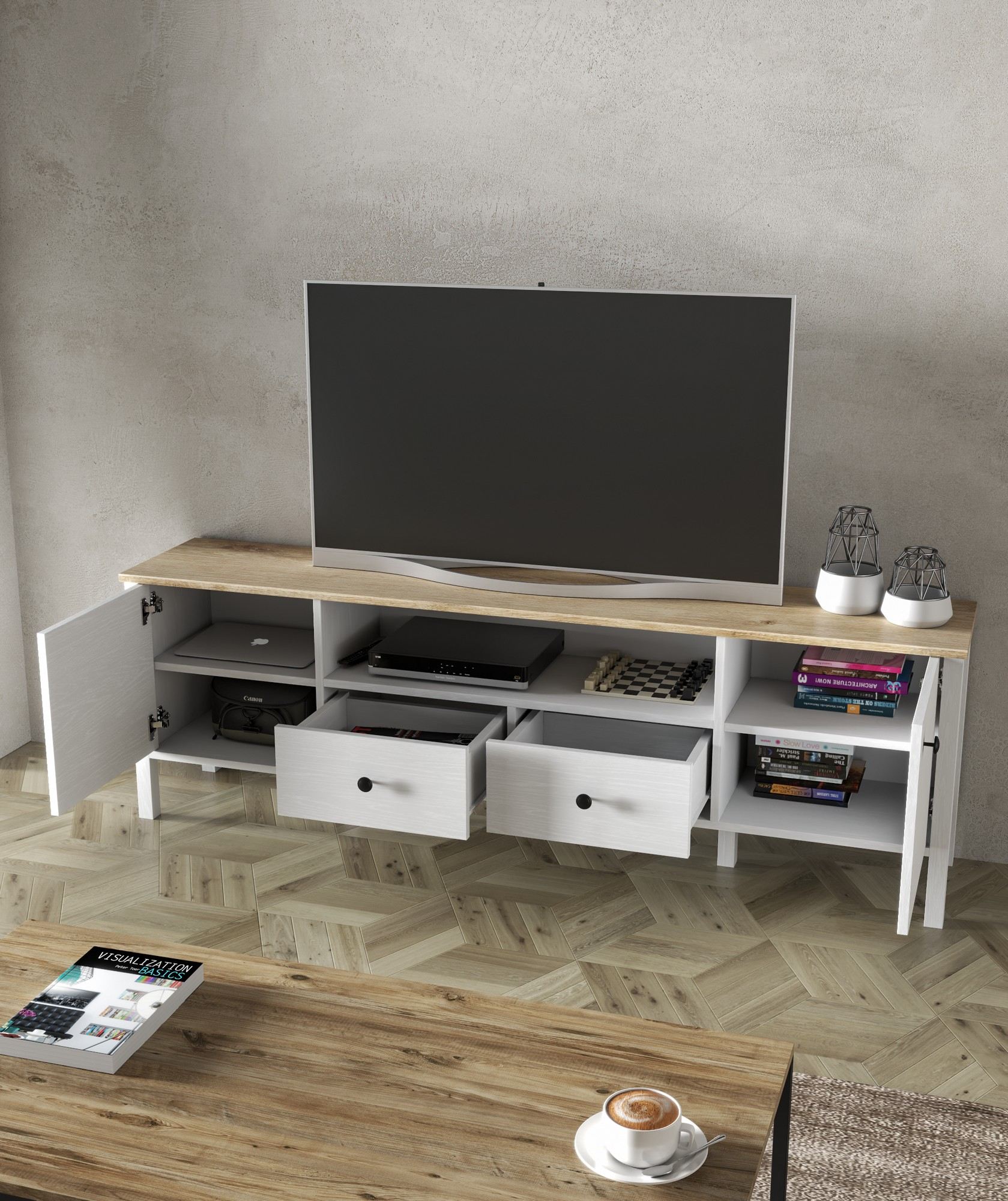 Móvel de TV – 180 cm x 58 cm x 35 cm – Branco – MDF