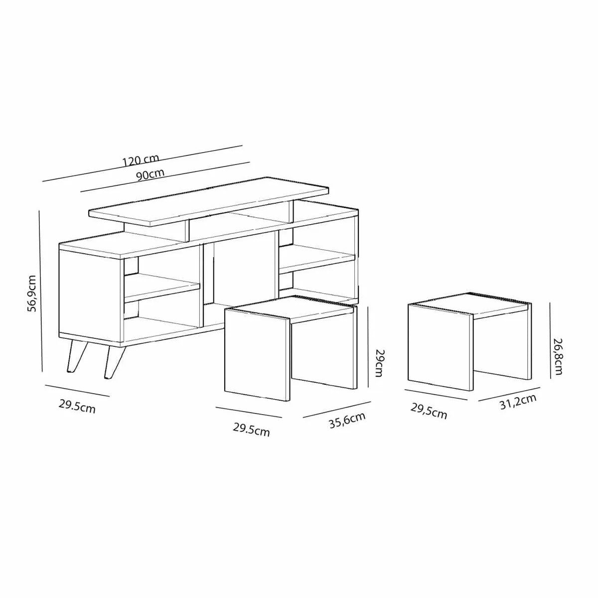 Móvel de TV moderno – 120 cm – Branco e Teca – 100% revestido em melamina