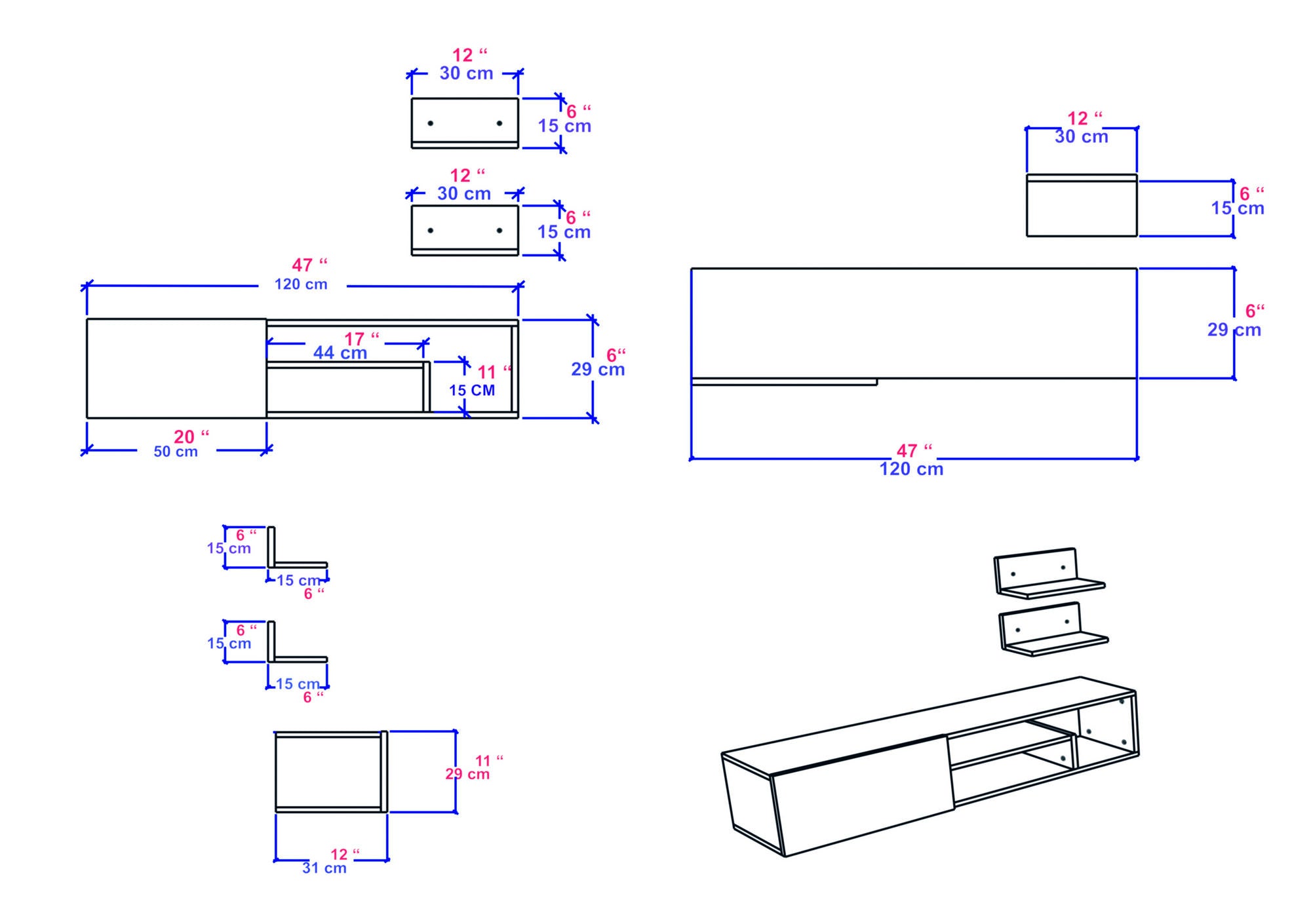 Móvel de TV moderno – 120 cm – branco – aglomerado revestido em melamina