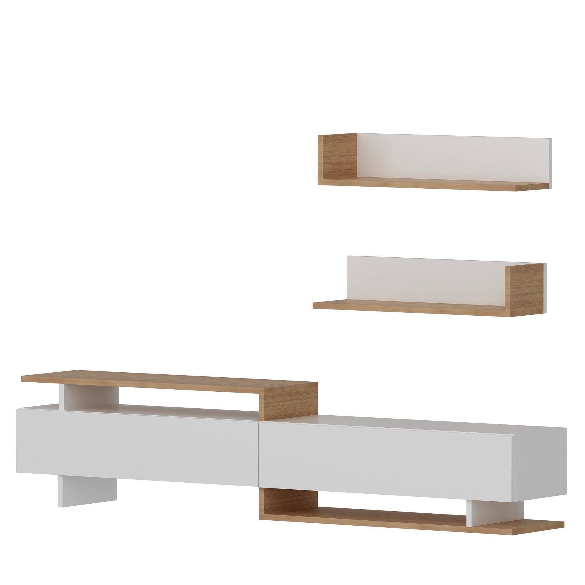 Móvel de TV moderno – 180 x 40 x 37,4 cm – Branco e Teca – Painéis de partículas revestidos a melamina
