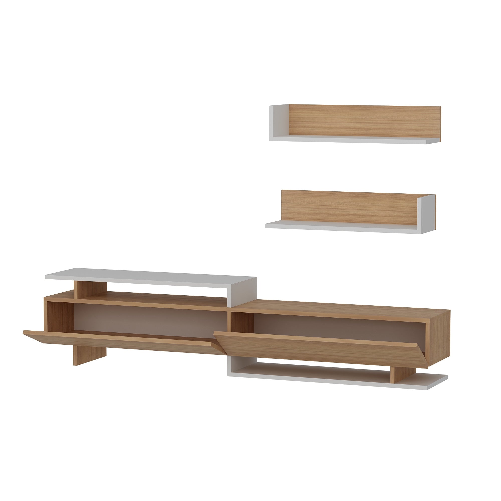 Móvel de TV moderno – 180 x 40 x 37,4 cm – Branco e Teca – Painéis de partículas