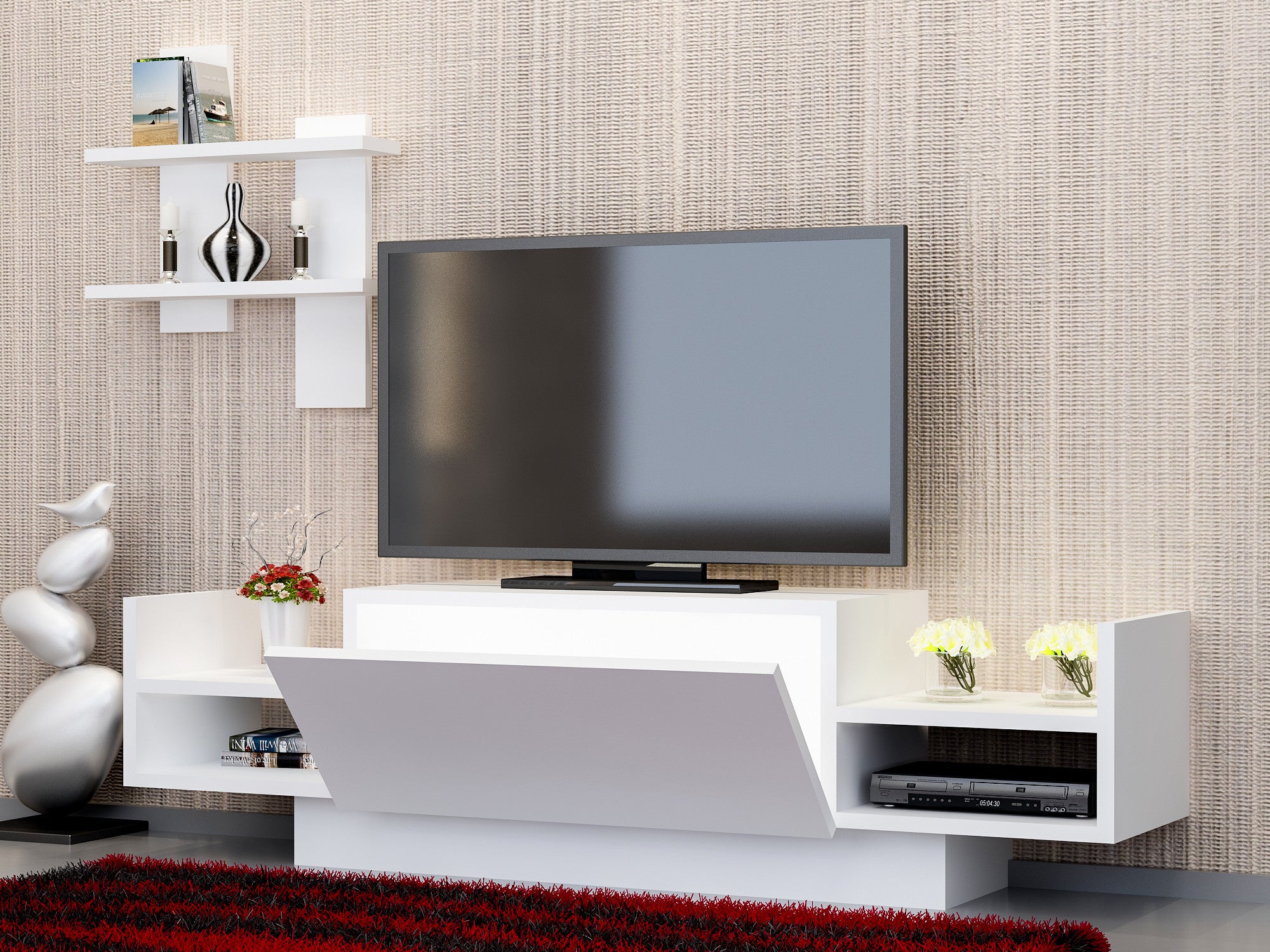 Móvel de TV moderno – 120 cm – Branco – Painel de partículas revestido a melamina