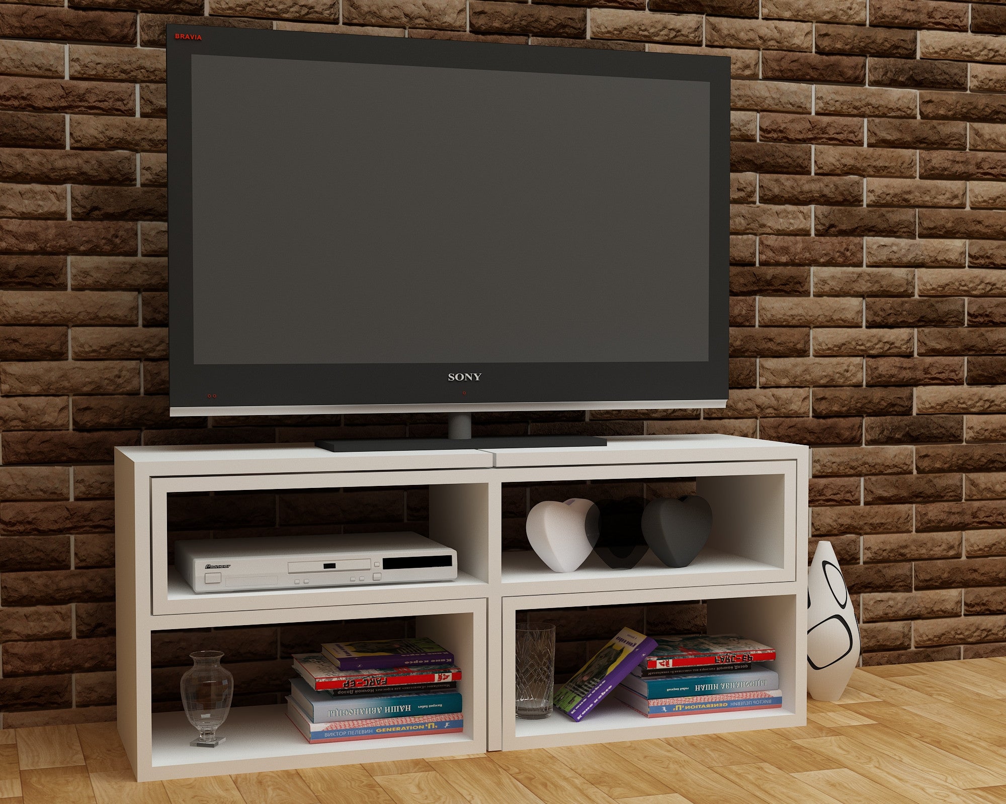 Móvel de TV – 136,8 cm – Branco – Aglomerado revestido em melamina