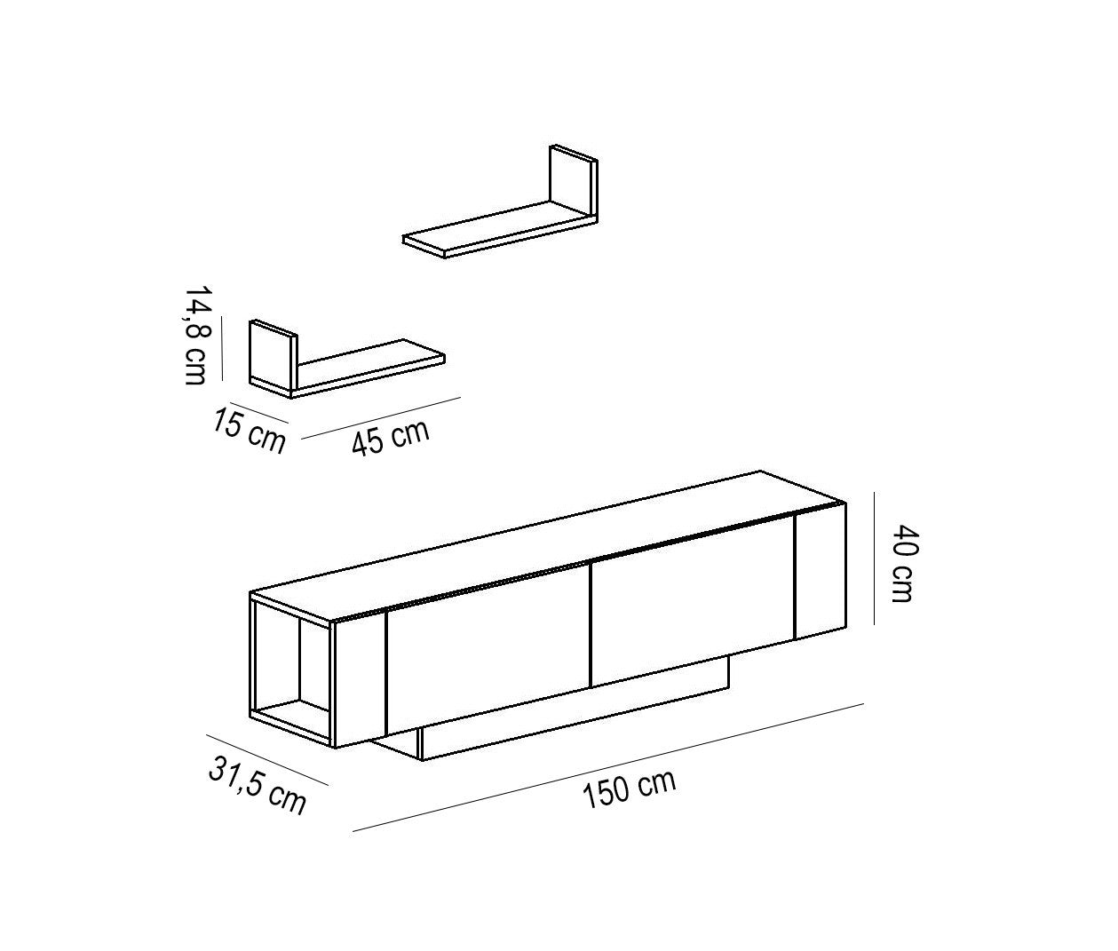 Móvel de TV moderno – 150 cm – Branco – Painel de partículas revestido em melamina