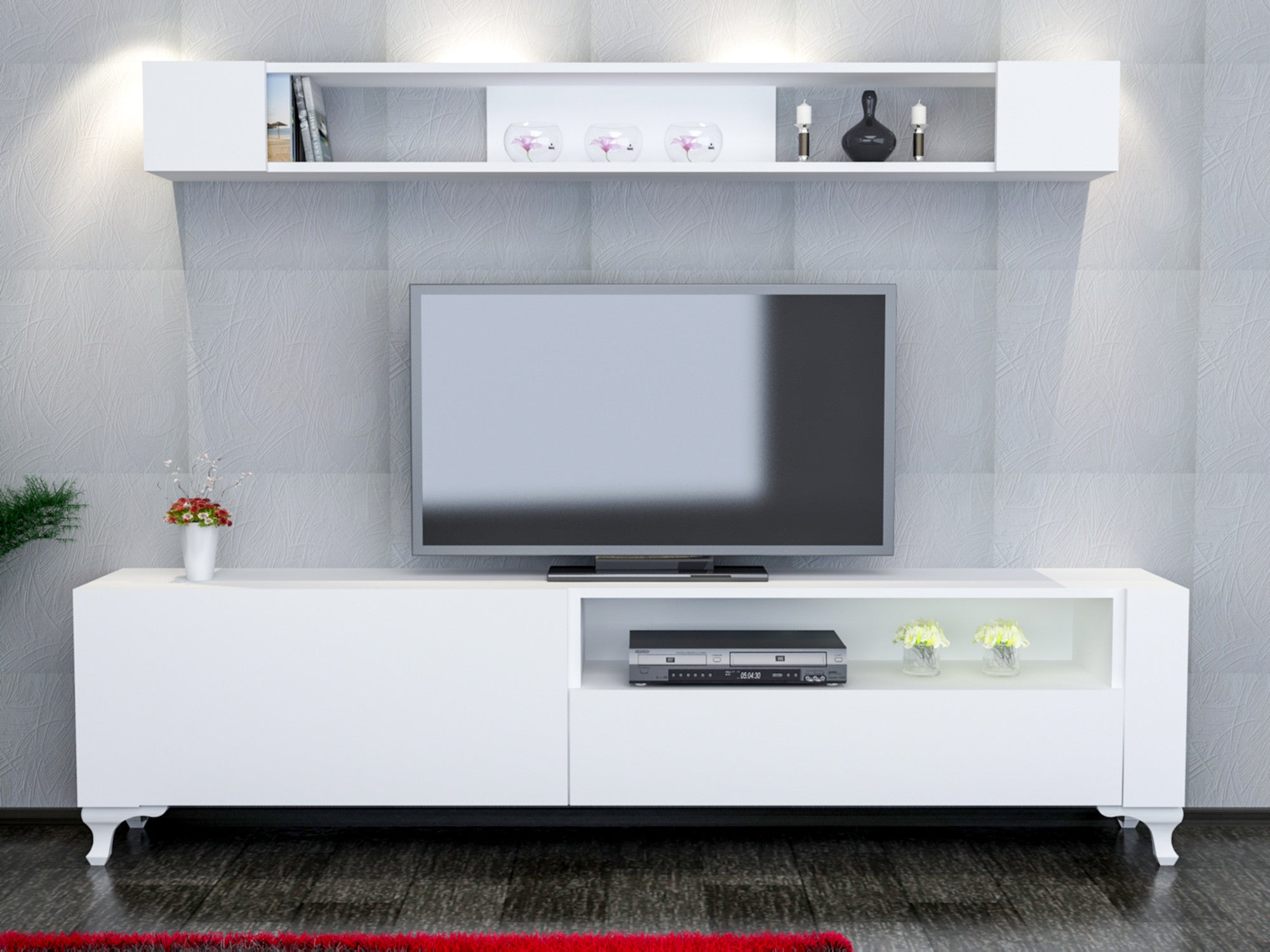 Móvel de TV moderno – 180 cm x 50 cm – Branco – Painel de partículas revestido a melamina