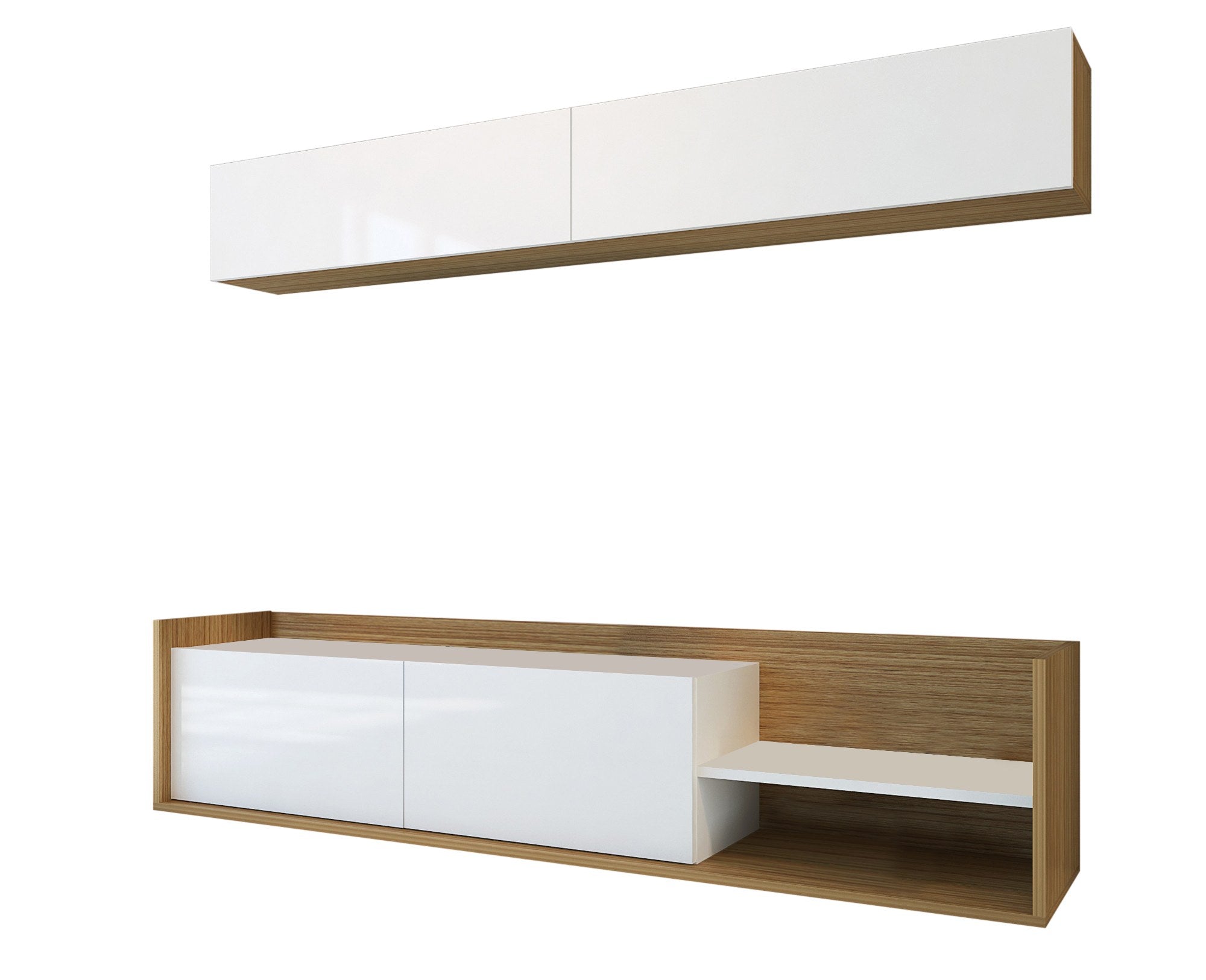 Móvel de TV moderno – 180 cm – Branco e Teca – Painéis de partículas revestidos de melamina