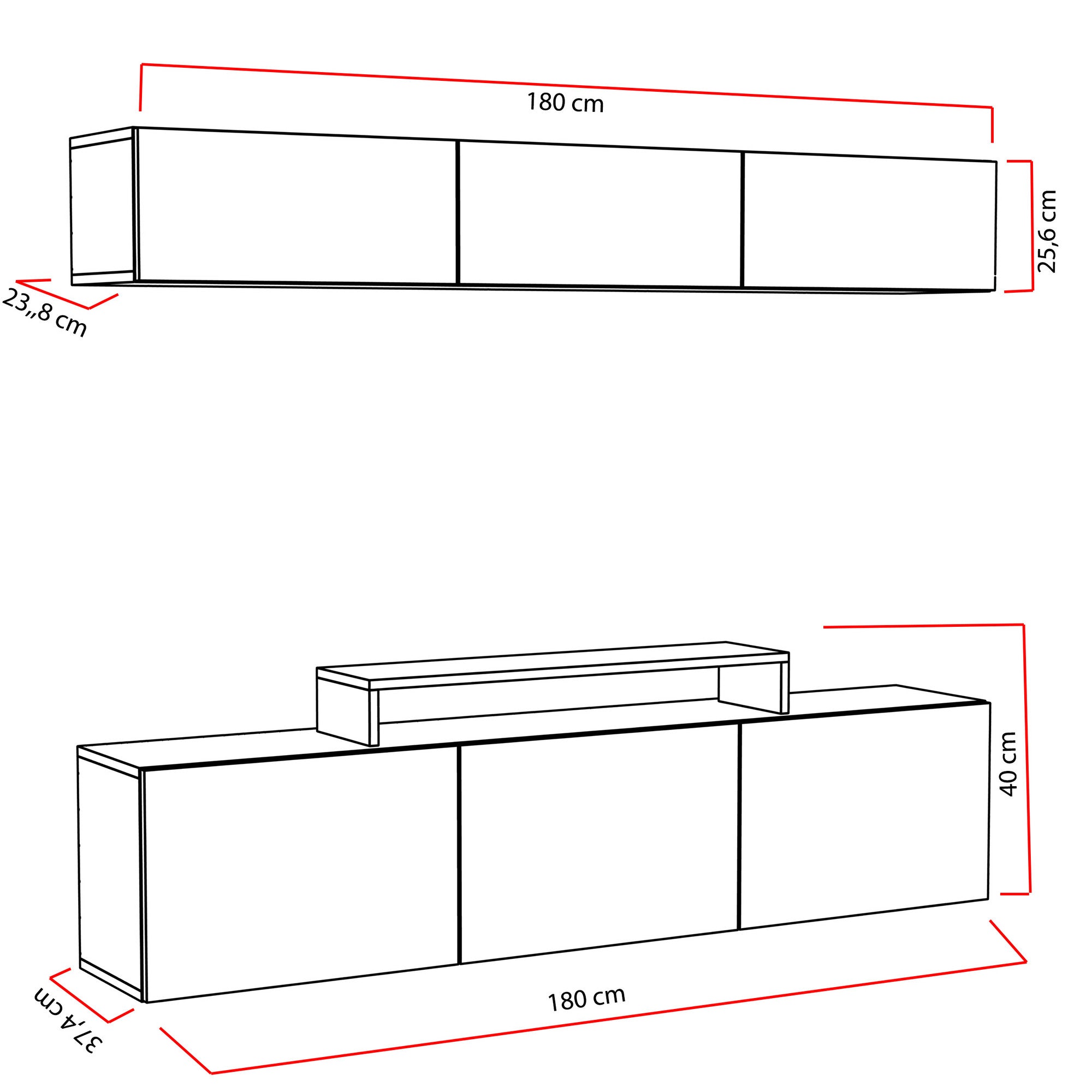 Móvel de TV moderno – 180 cm – Branco – Painel de partículas revestido em melamina