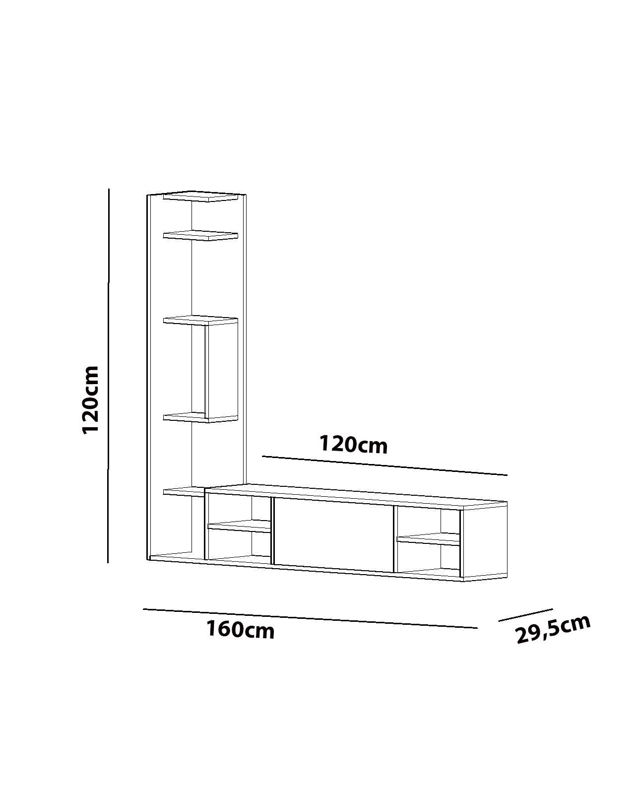 Móvel de TV – 160 cm X 120 cm X 29,5 cm – Branco – Painel de partículas