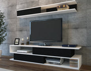 Móvel de TV moderno com prateleira de parede – 176 x 39 x 31,5 cm – branco e preto – melamina