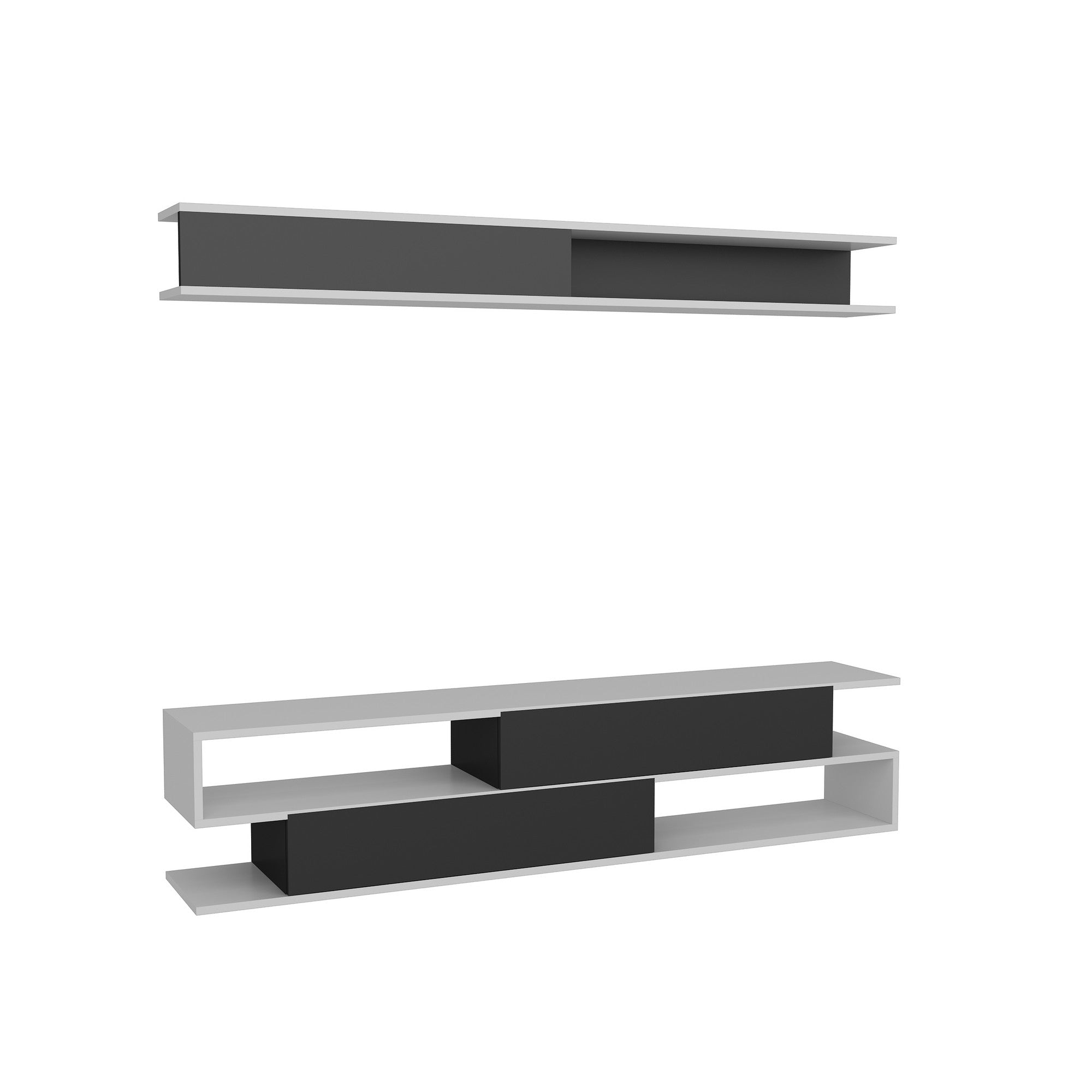 Móvel de TV moderno com prateleira de parede – 176 x 39 x 31,5 cm – branco e preto – melamina