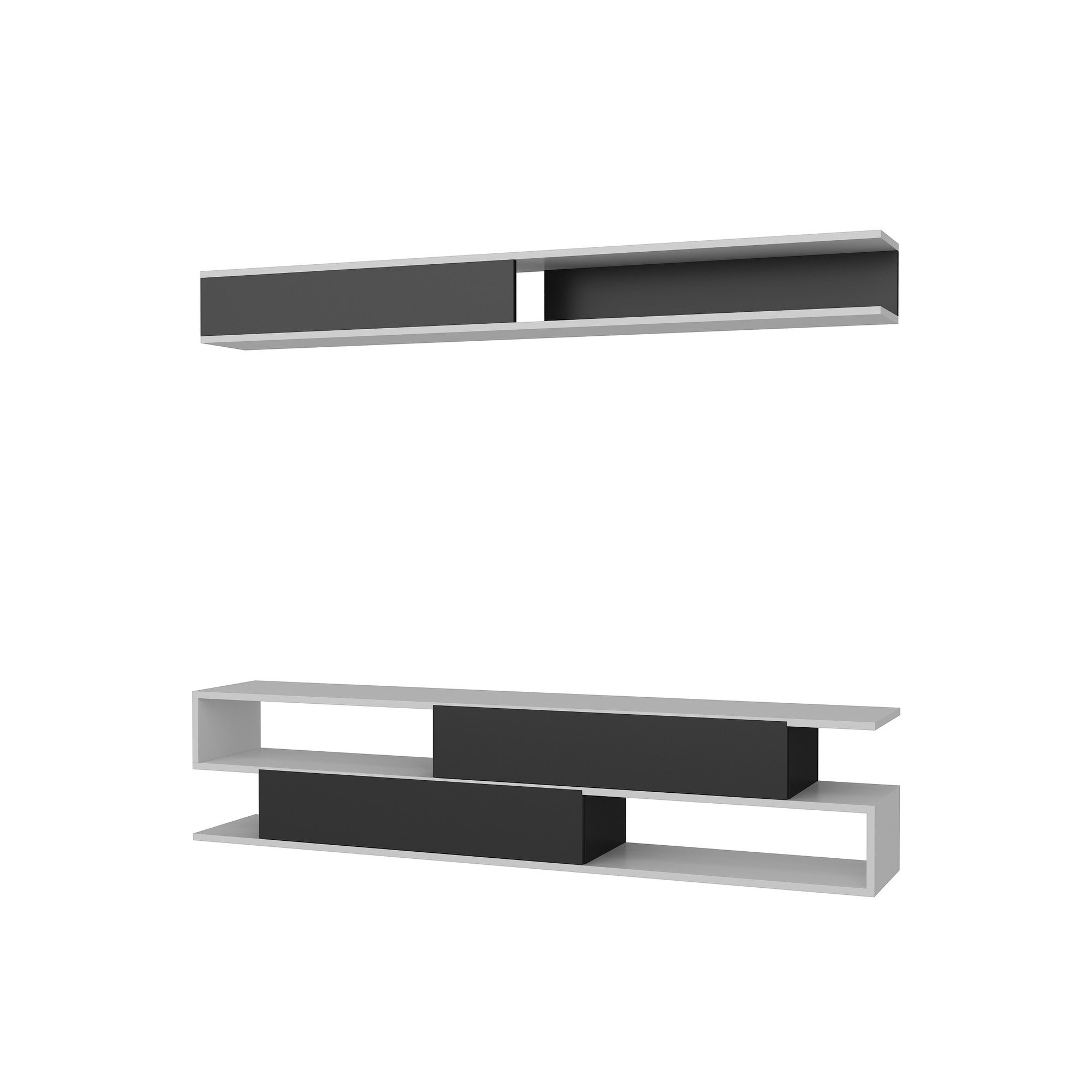 Móvel de TV moderno com prateleira de parede – 176 x 39 x 31,5 cm – branco e preto – melamina