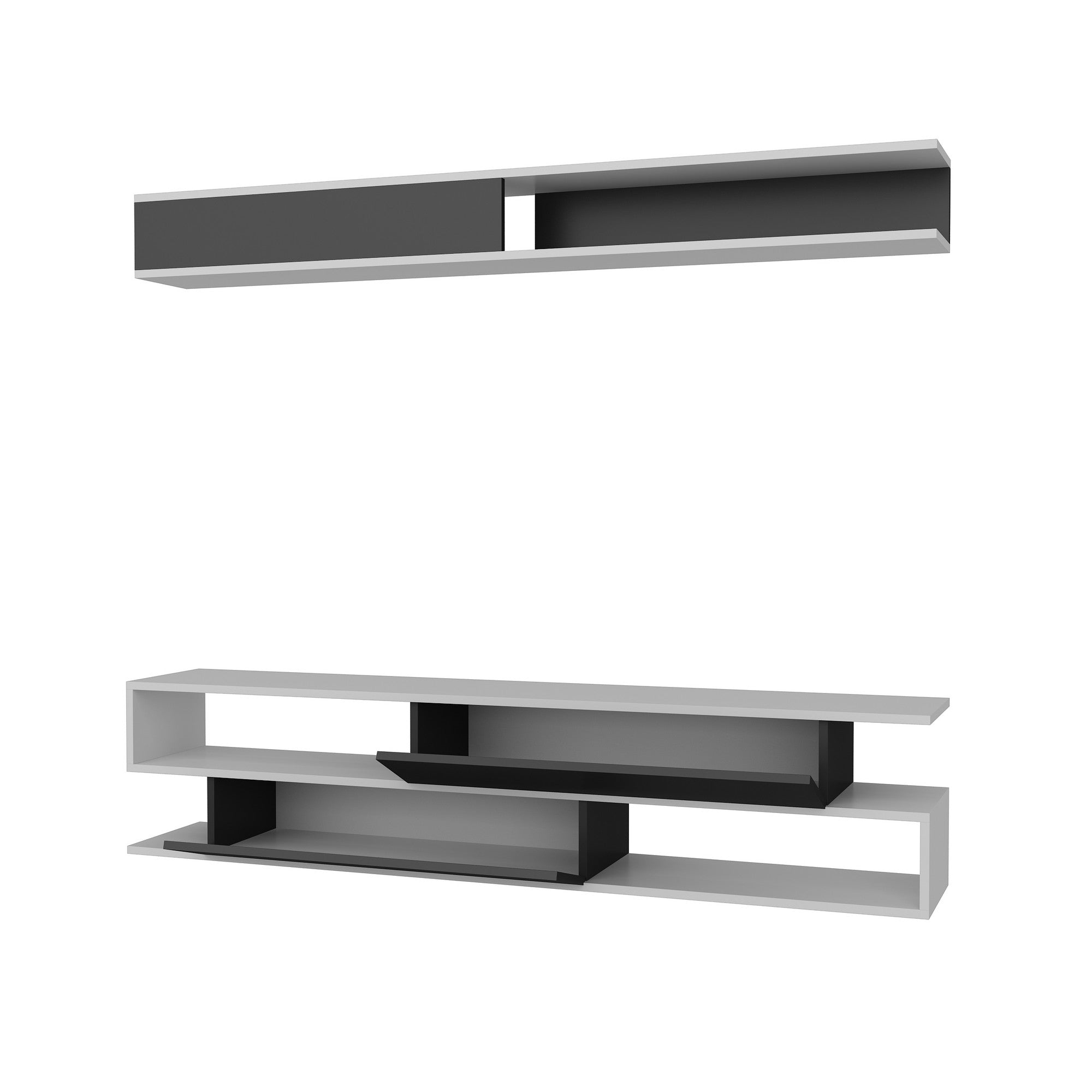 Móvel de TV moderno com prateleira de parede – 176 x 39 x 31,5 cm – branco e preto – melamina