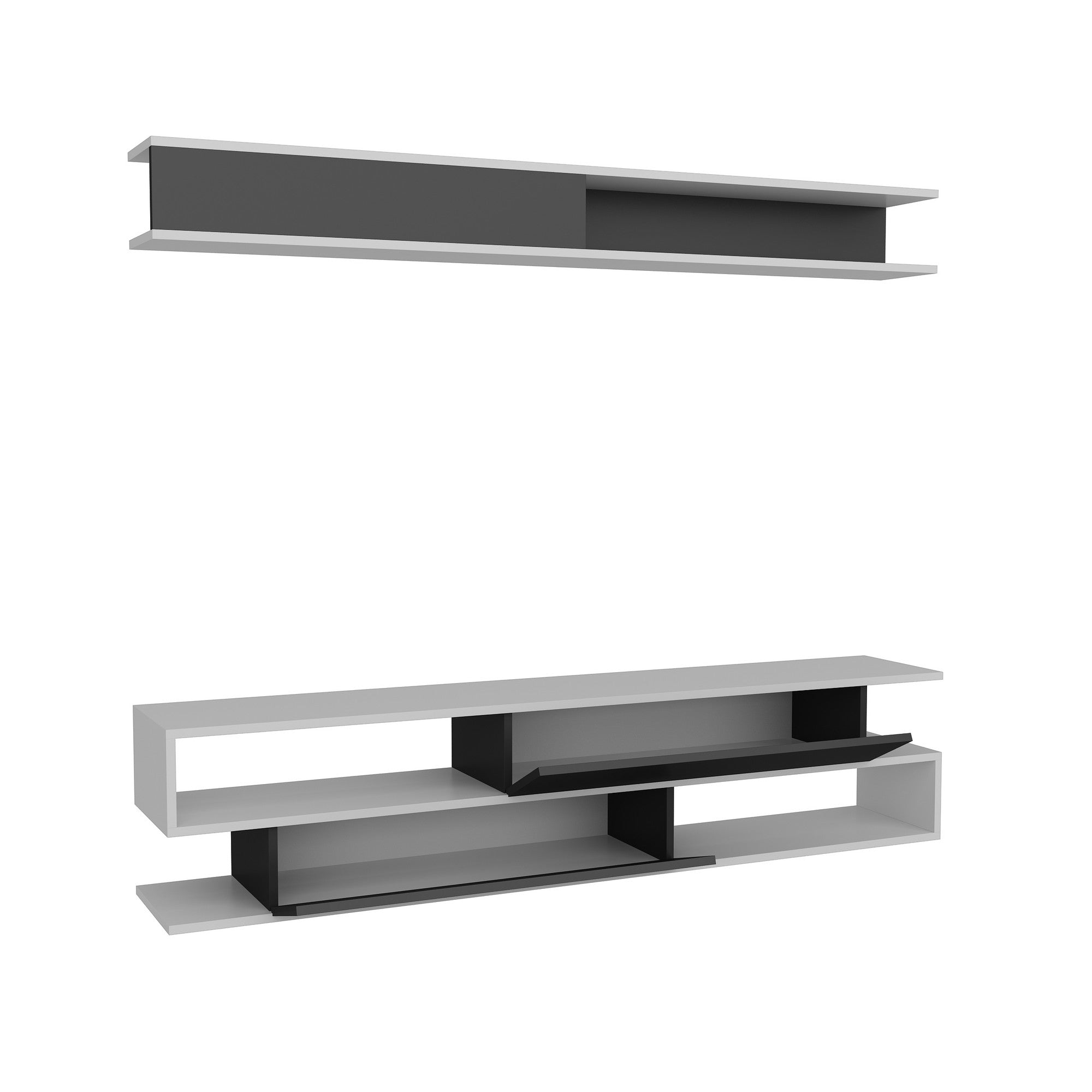 Móvel de TV moderno com prateleira de parede – 176 x 39 x 31,5 cm – branco e preto – melamina