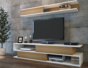 Móvel de TV moderno – 176 x 39 x 31,5 cm – Branco e Teca – Painéis de partículas revestidos a melamina