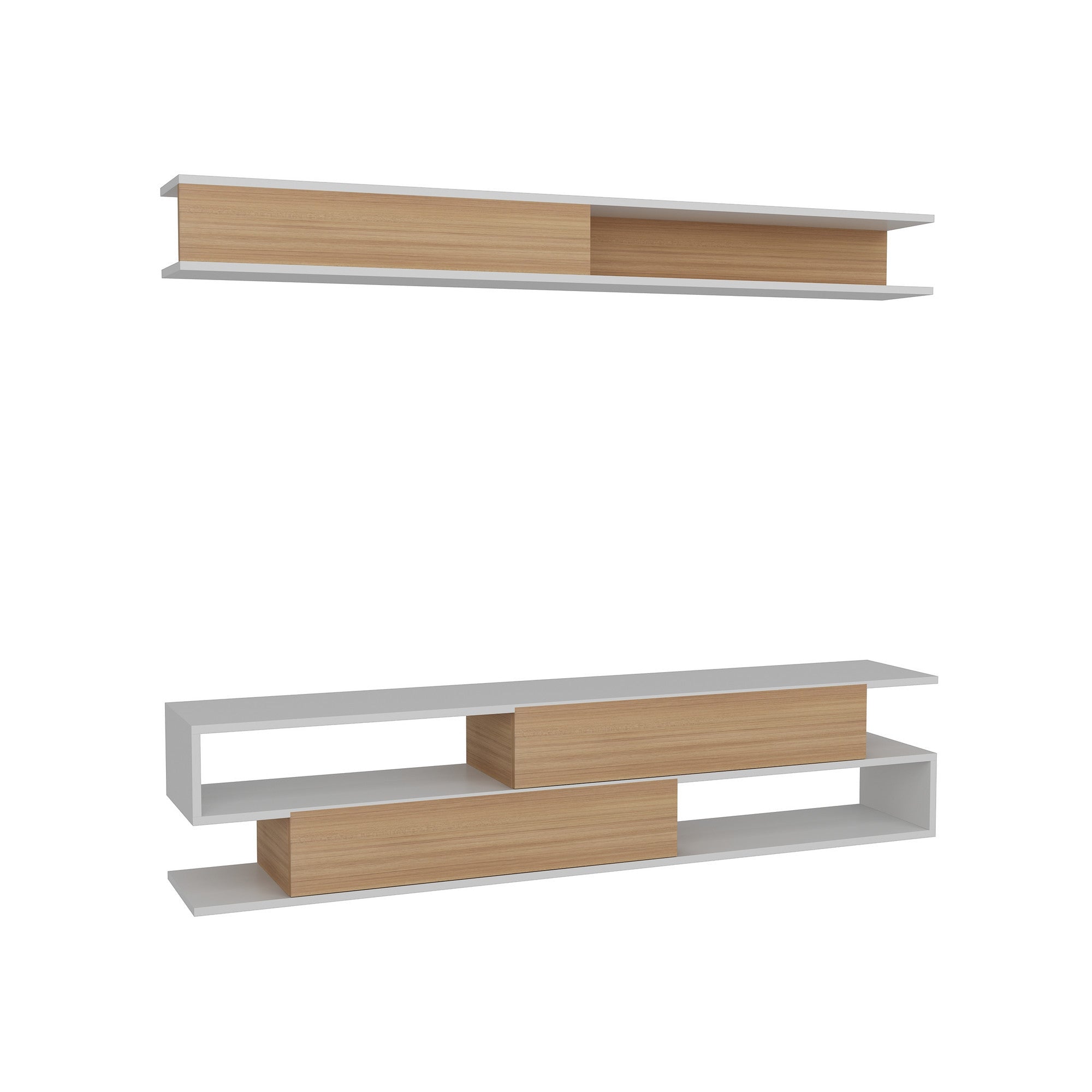 Móvel de TV moderno – 176 x 39 x 31,5 cm – Branco e Teca – Painéis de partículas revestidos a melamina