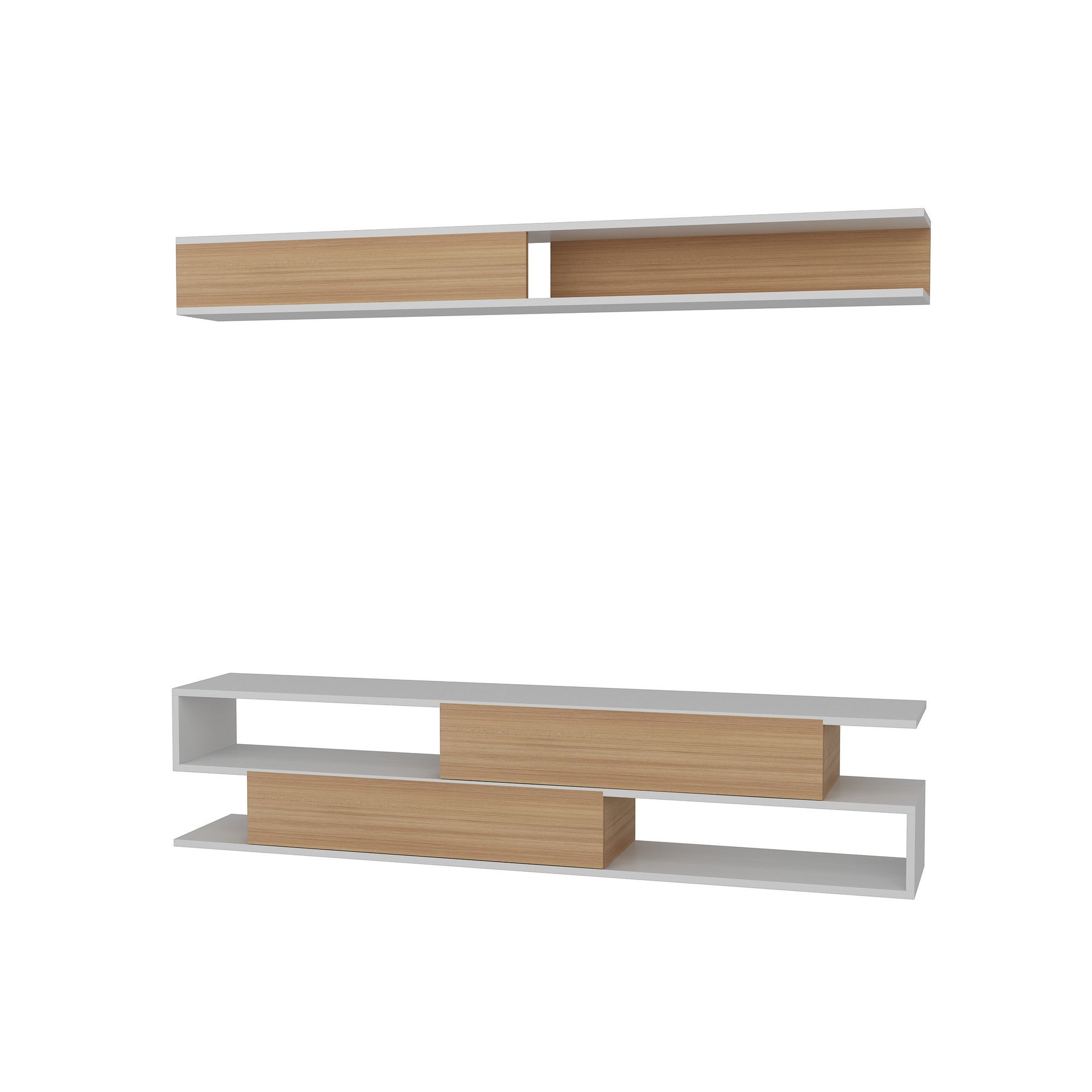 Móvel de TV moderno – 176 x 39 x 31,5 cm – Branco e Teca – Painéis de partículas revestidos a melamina