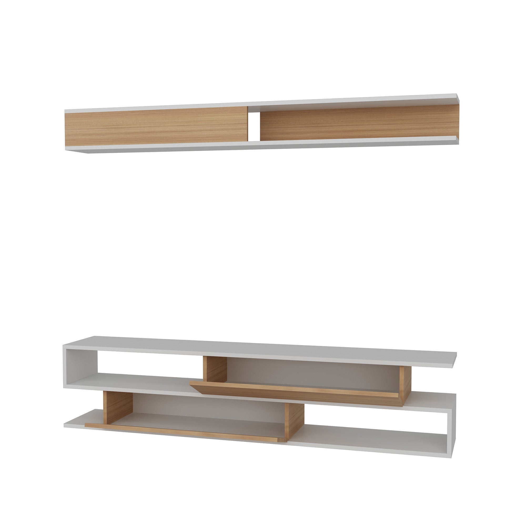 Móvel de TV moderno – 176 x 39 x 31,5 cm – Branco e Teca – Painéis de partículas revestidos a melamina
