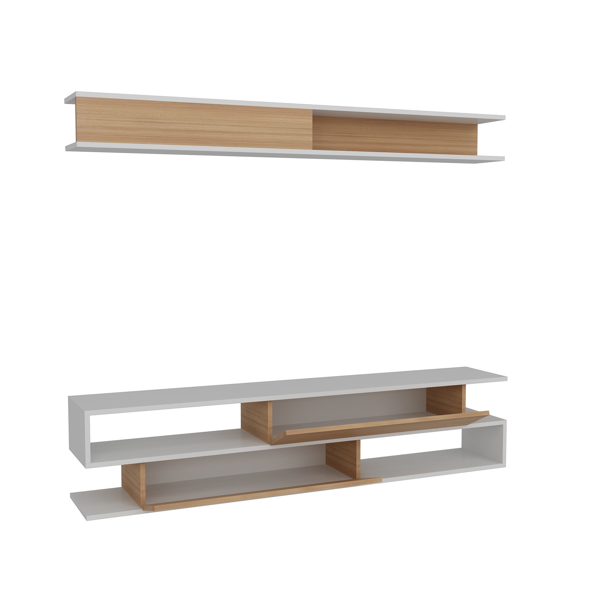 Móvel de TV moderno – 176 x 39 x 31,5 cm – Branco e Teca – Painéis de partículas revestidos a melamina