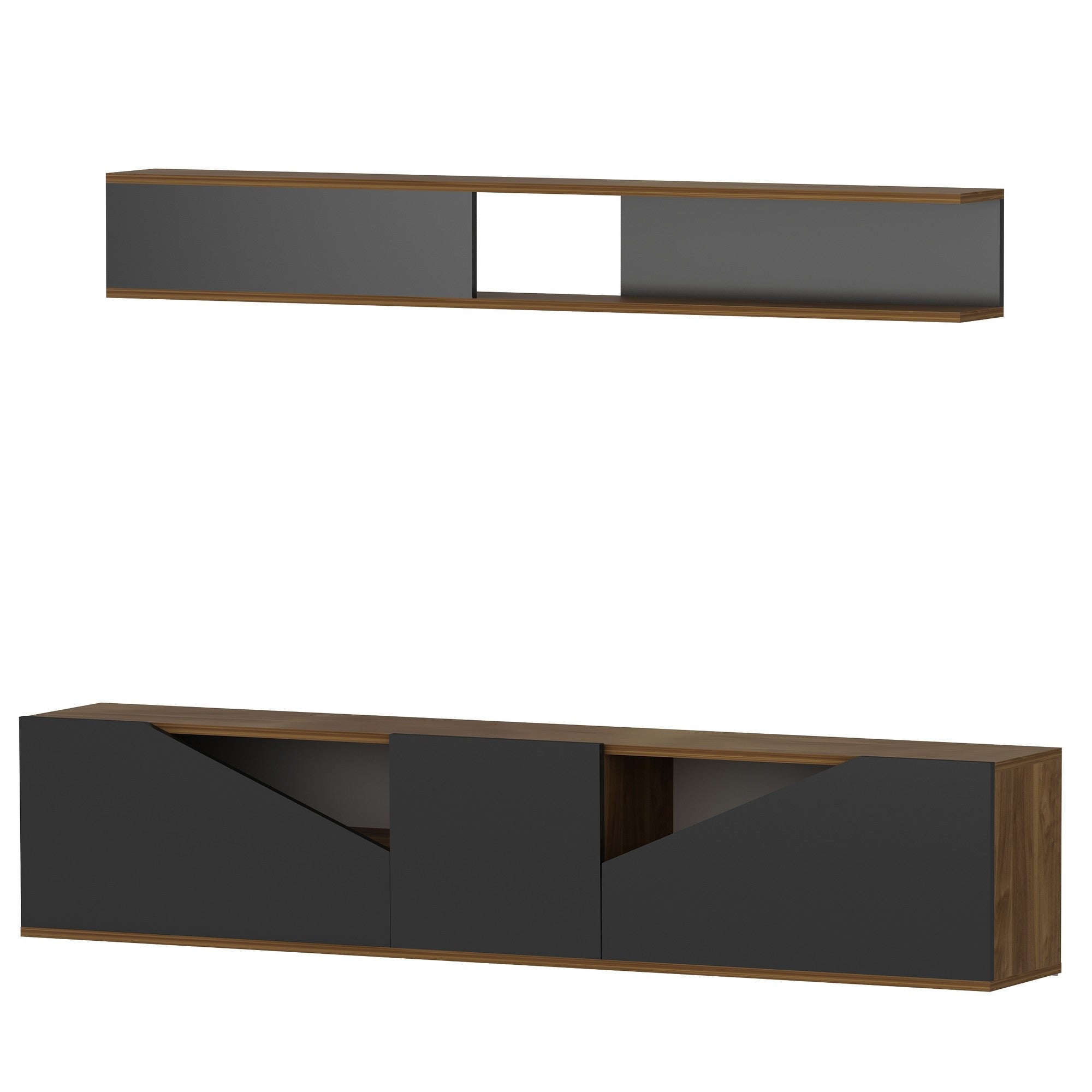 Móvel de TV moderno – 180 x 40 x 31 cm – nogueira e preto – painel de partículas revestido a melamina