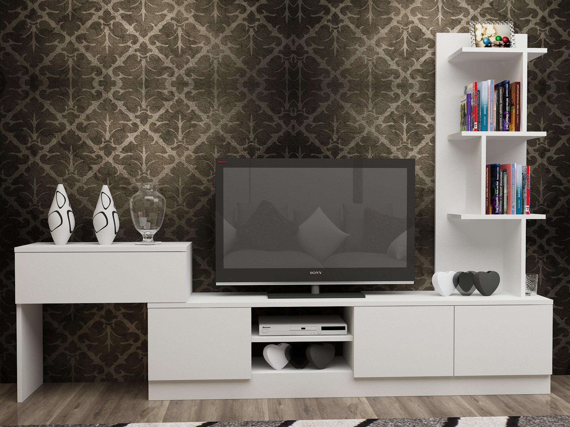 Móvel de TV moderno – 120 cm de largura – Branco – Melamina