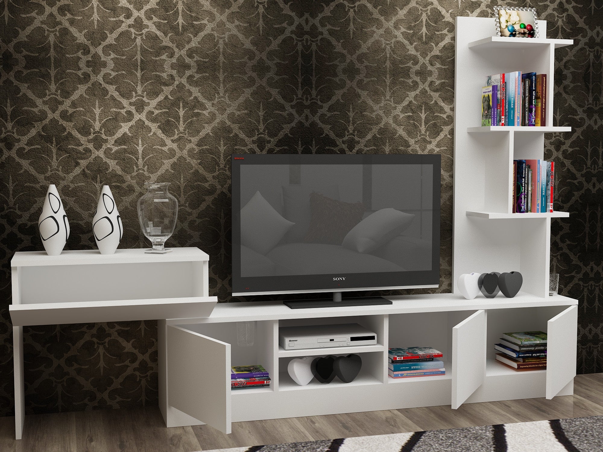 Móvel de TV moderno – 120 cm de largura – Branco – Melamina