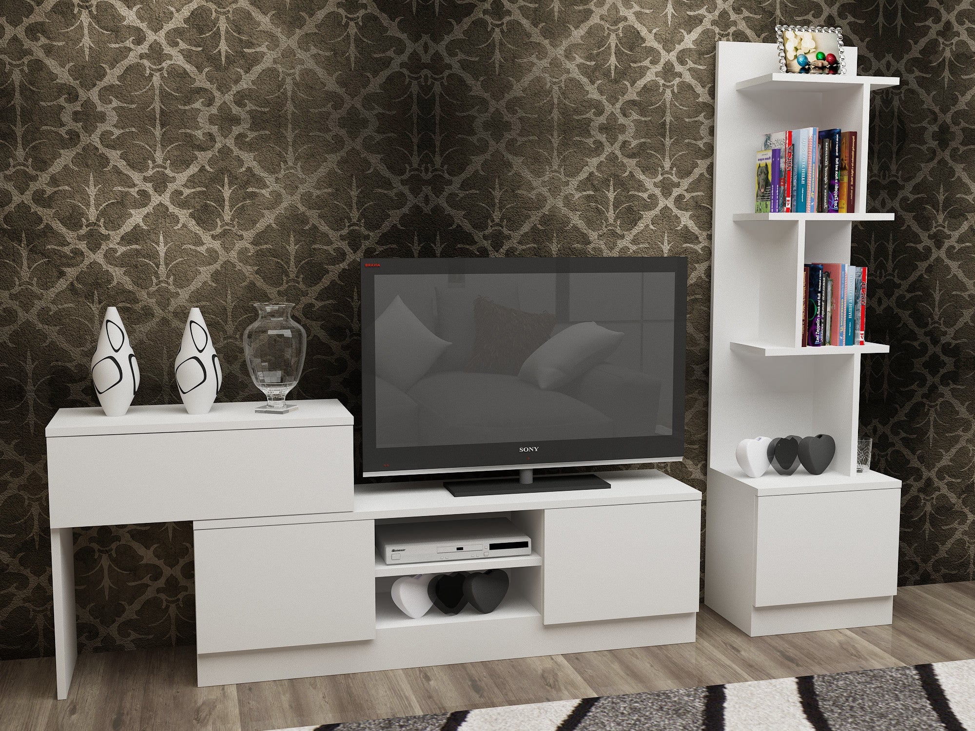 Móvel de TV moderno – 120 cm de largura – Branco – Melamina