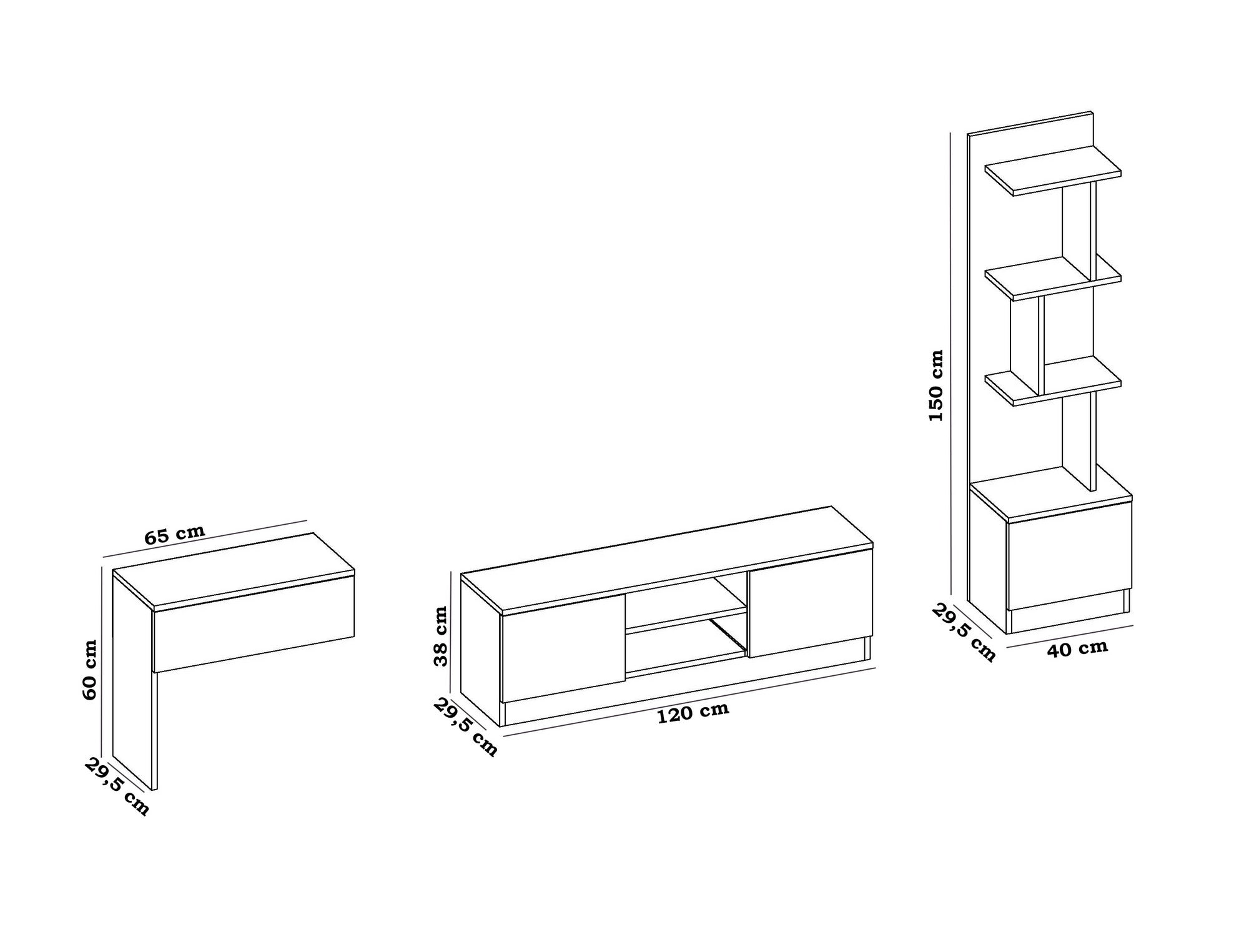 Móvel de TV moderno – 120 cm de largura – Branco – Melamina