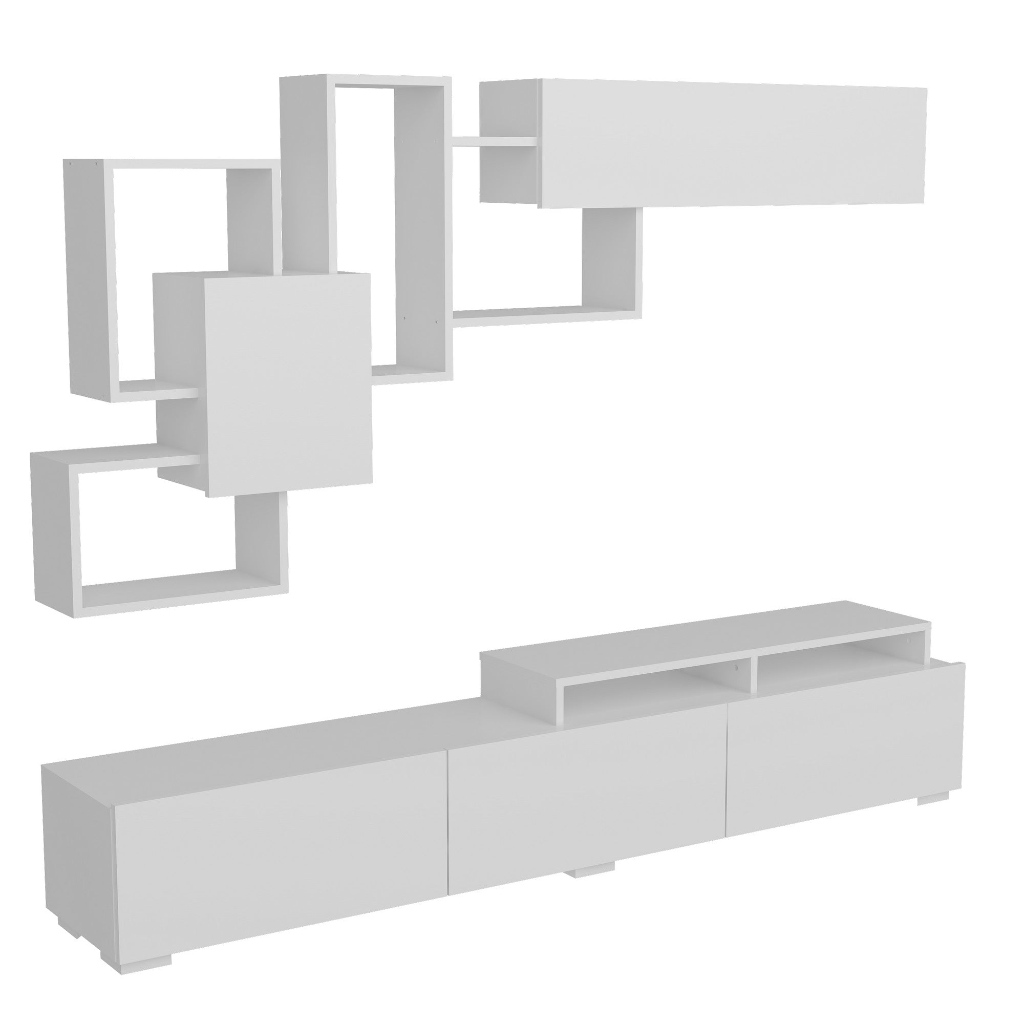 Móvel de TV moderno – 210 cm x 30 cm x 35 cm – Branco – Painel de partículas