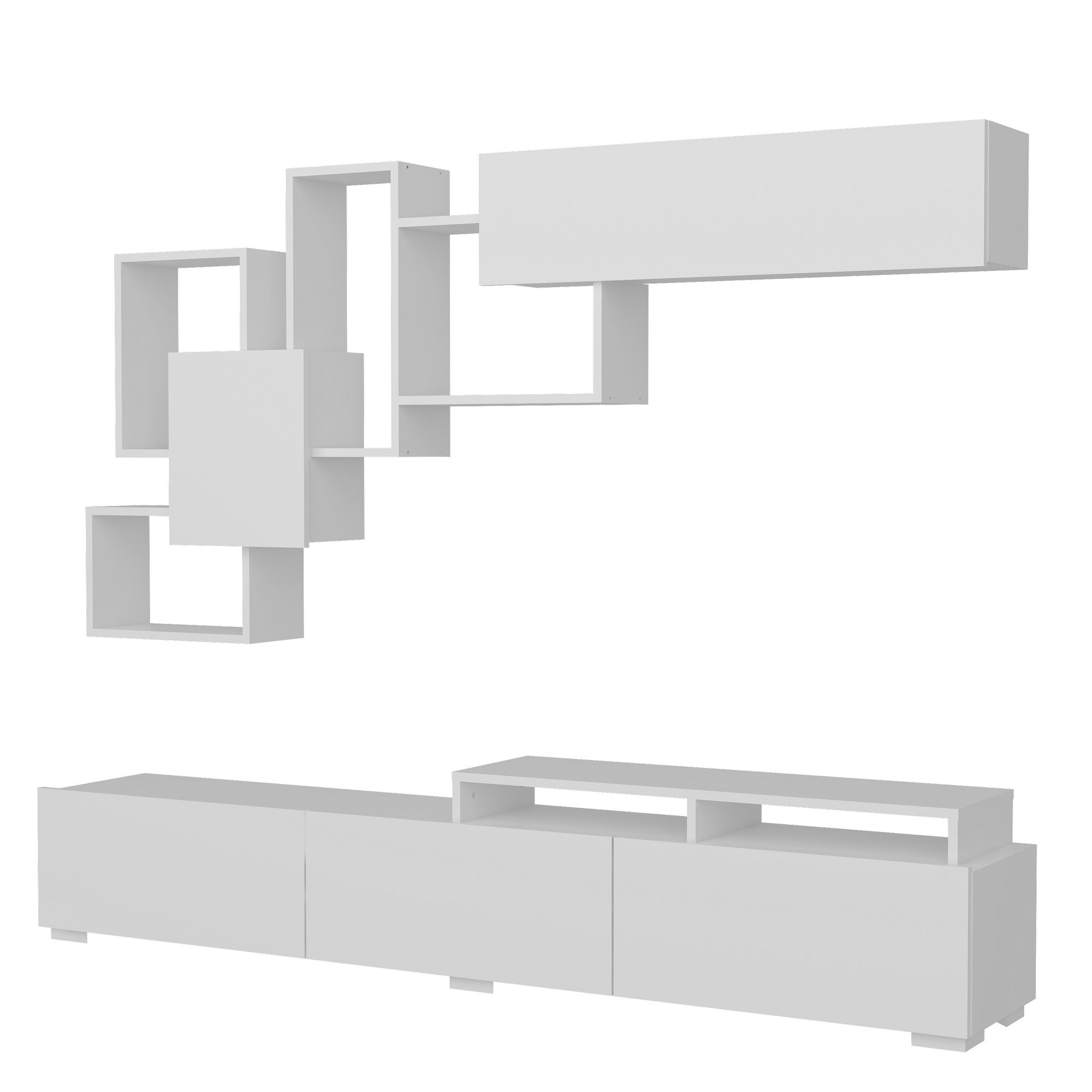 Móvel de TV moderno – 210 cm x 30 cm x 35 cm – Branco – Painel de partículas