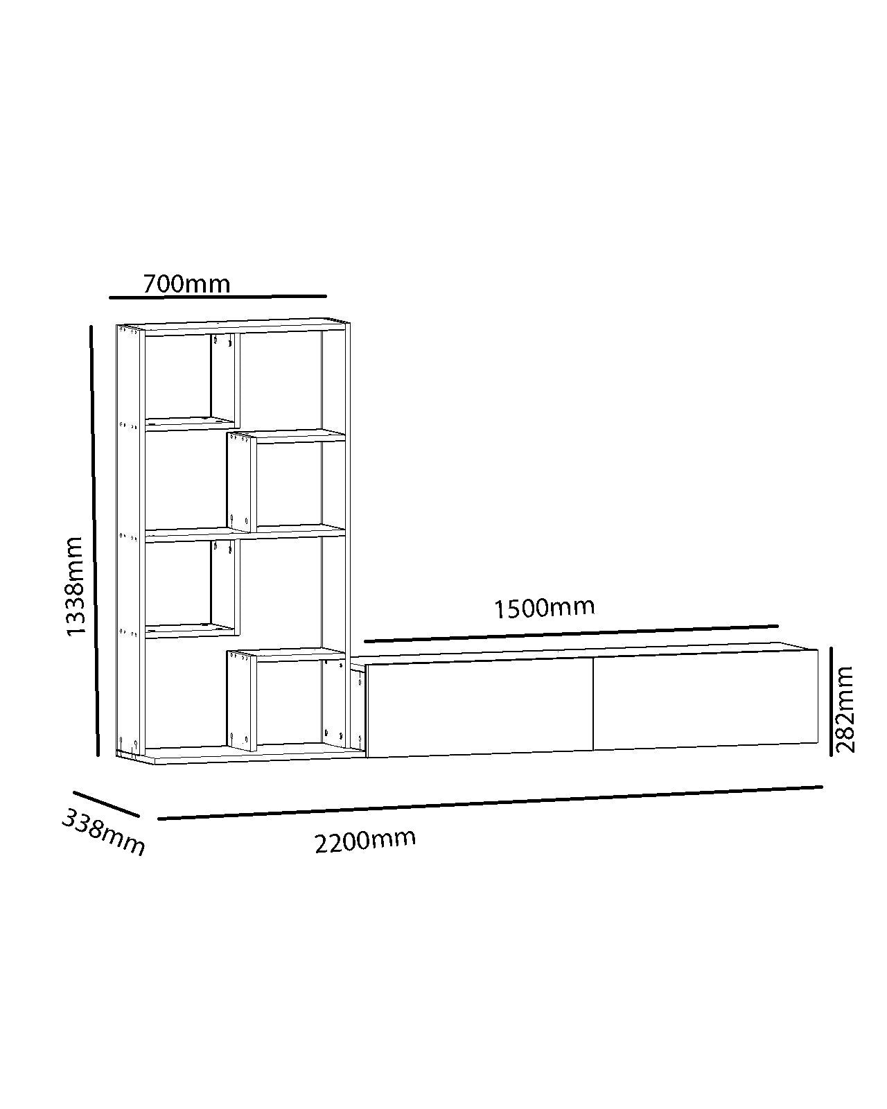 Móvel de TV moderno – 220 cm – Branco – Painel de partículas revestido a melamina
