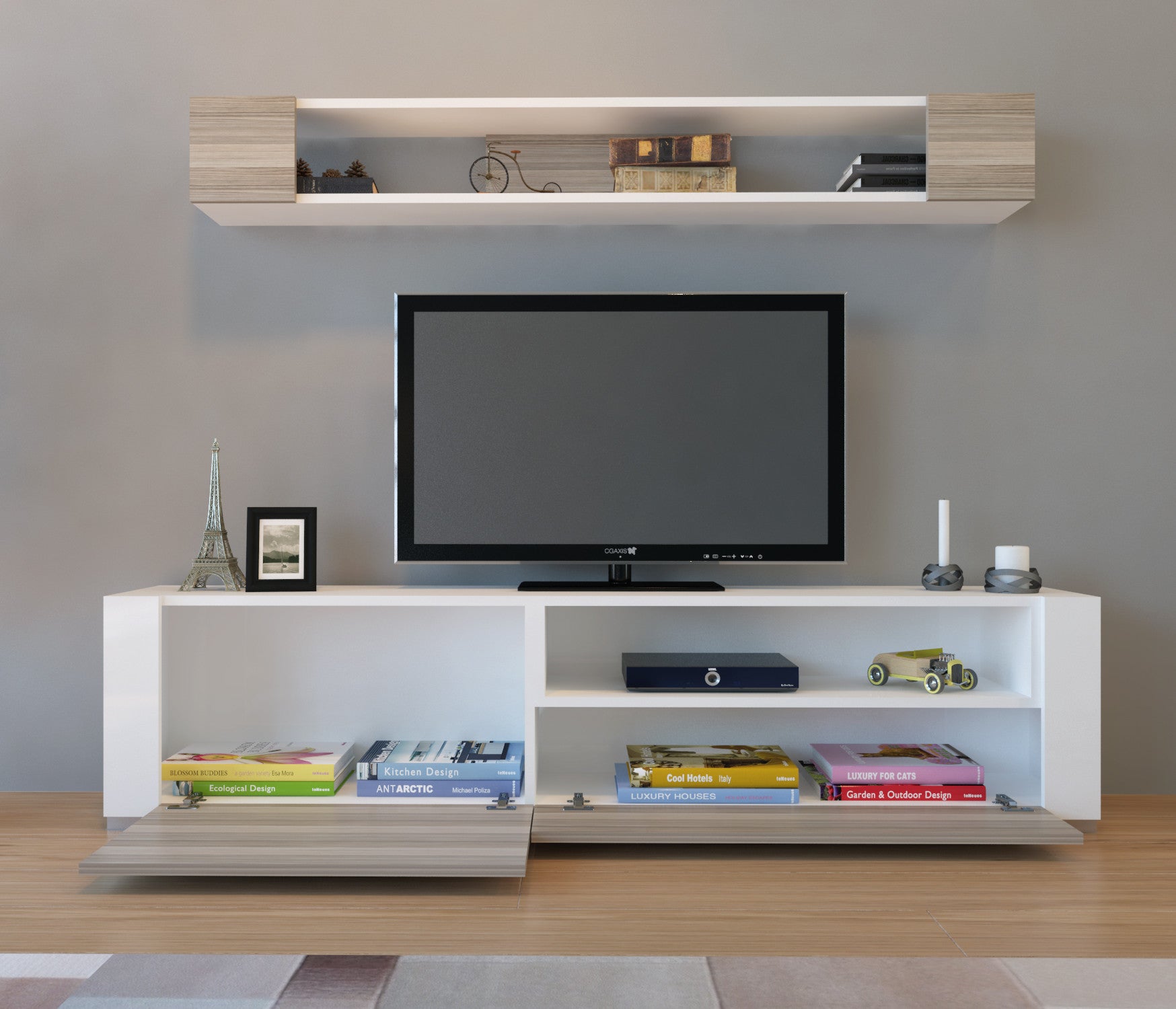 Móvel de TV moderno com prateleira de parede – 180 x 44 x 31,5 cm – branco e cordoba – melamina