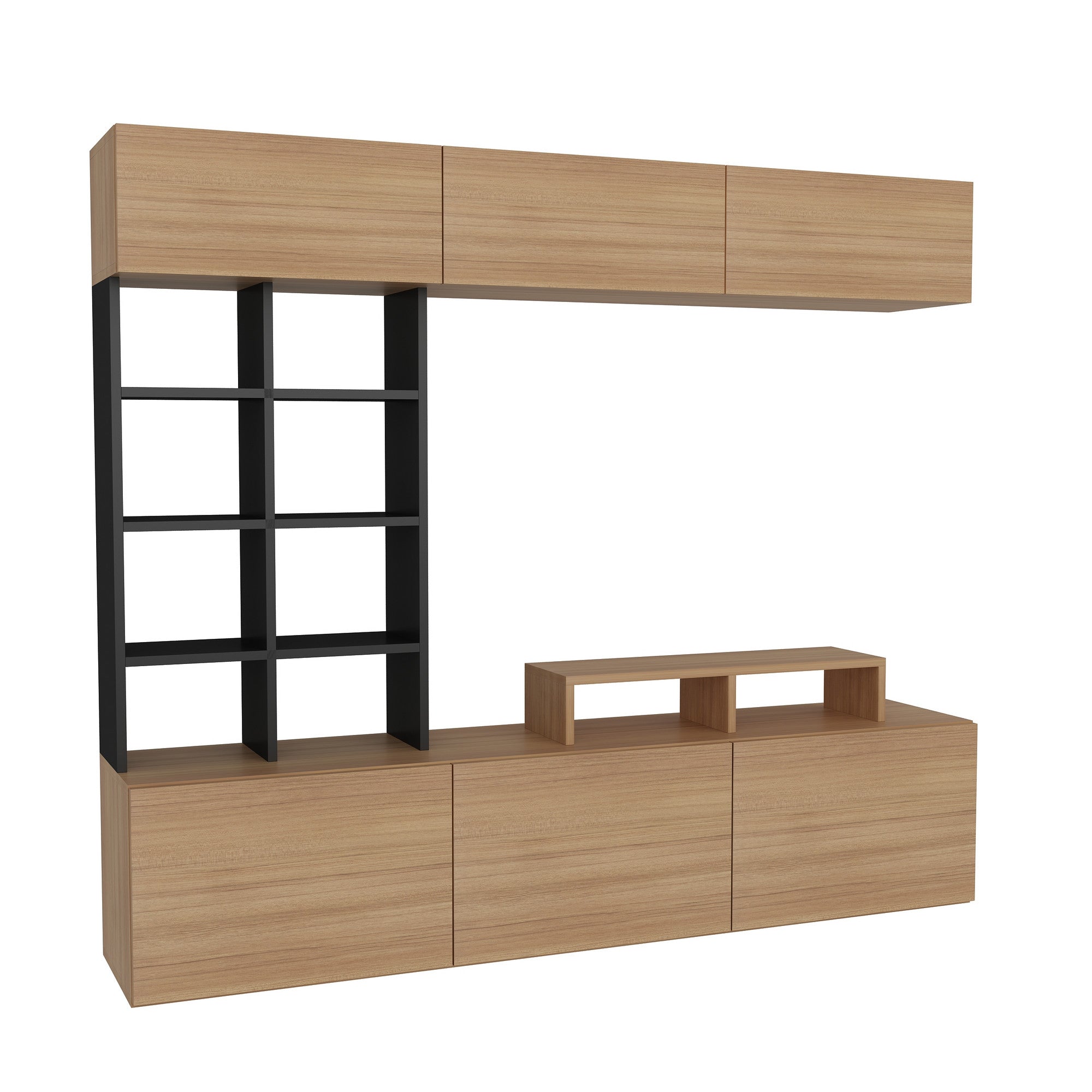 Móvel de TV moderno – 180 cm de largura – Teca e Preto – MDF revestido em melamina