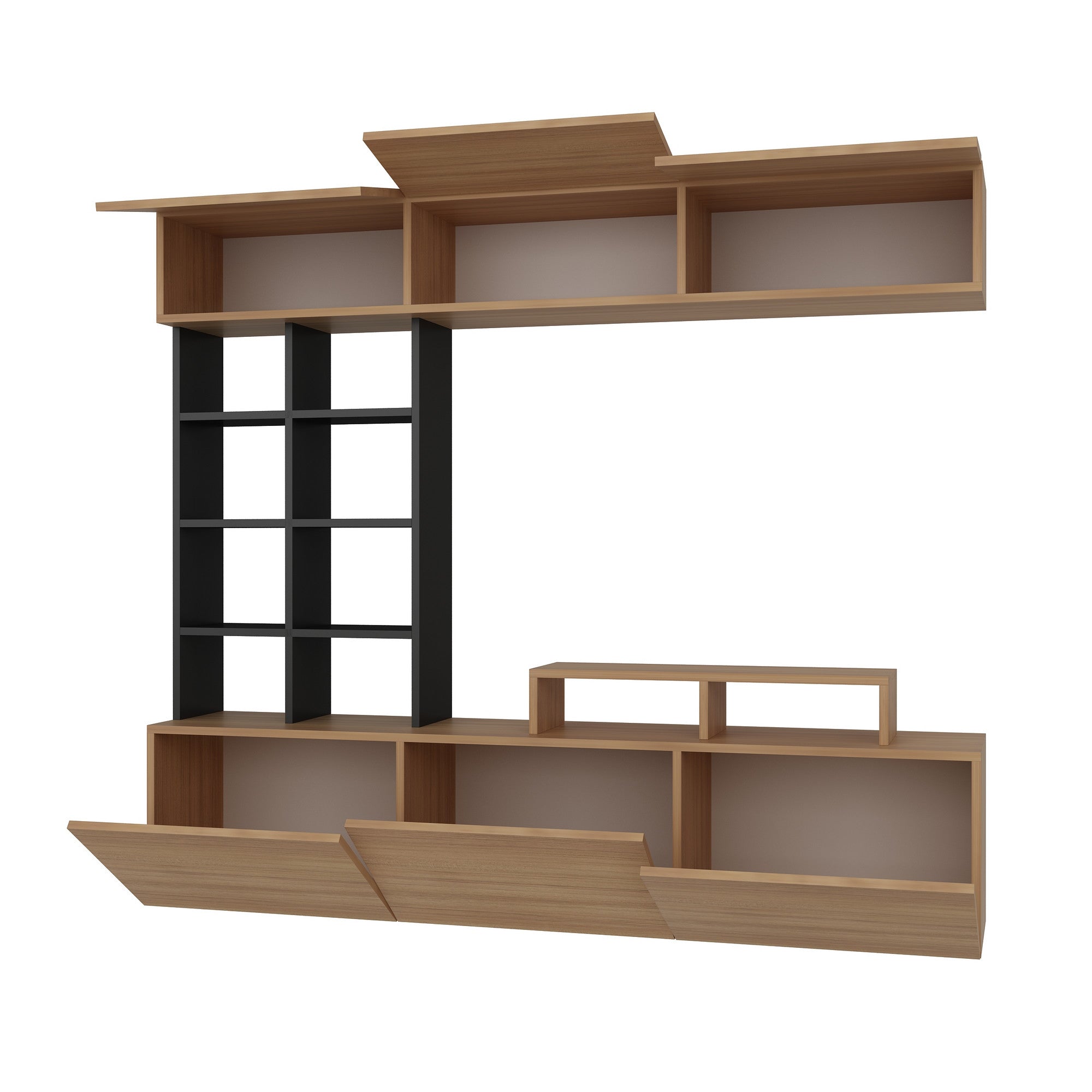 Móvel de TV moderno – 180 cm de largura – Teca e Preto – MDF revestido em melamina
