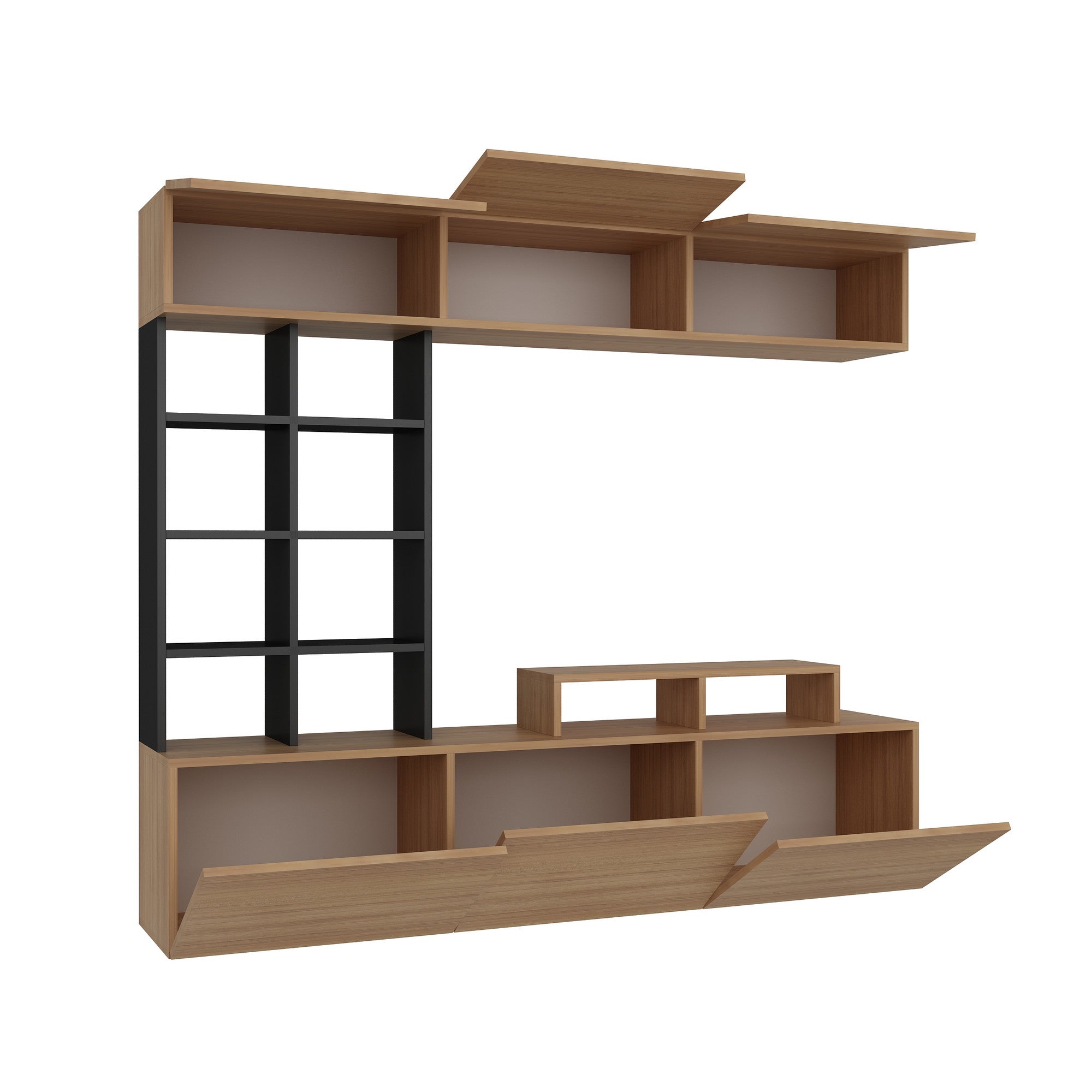 Móvel de TV moderno – 180 cm de largura – Teca e Preto – MDF revestido em melamina