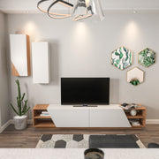 Móvel de TV moderno – 240 x 47 x 37,5 cm – Branco e teca – Melamina