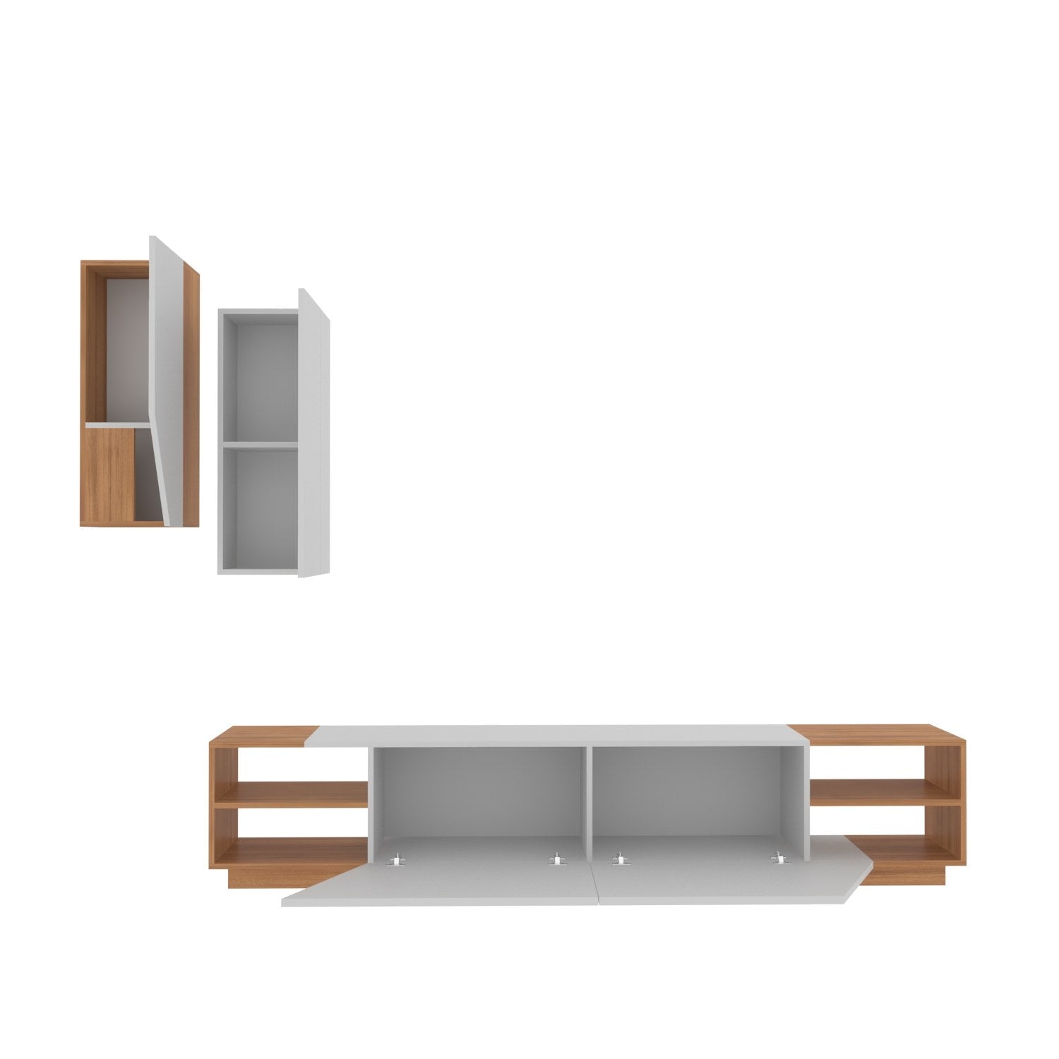 Móvel de TV moderno – 240 x 47 x 37,5 cm – Branco e teca – Melamina
